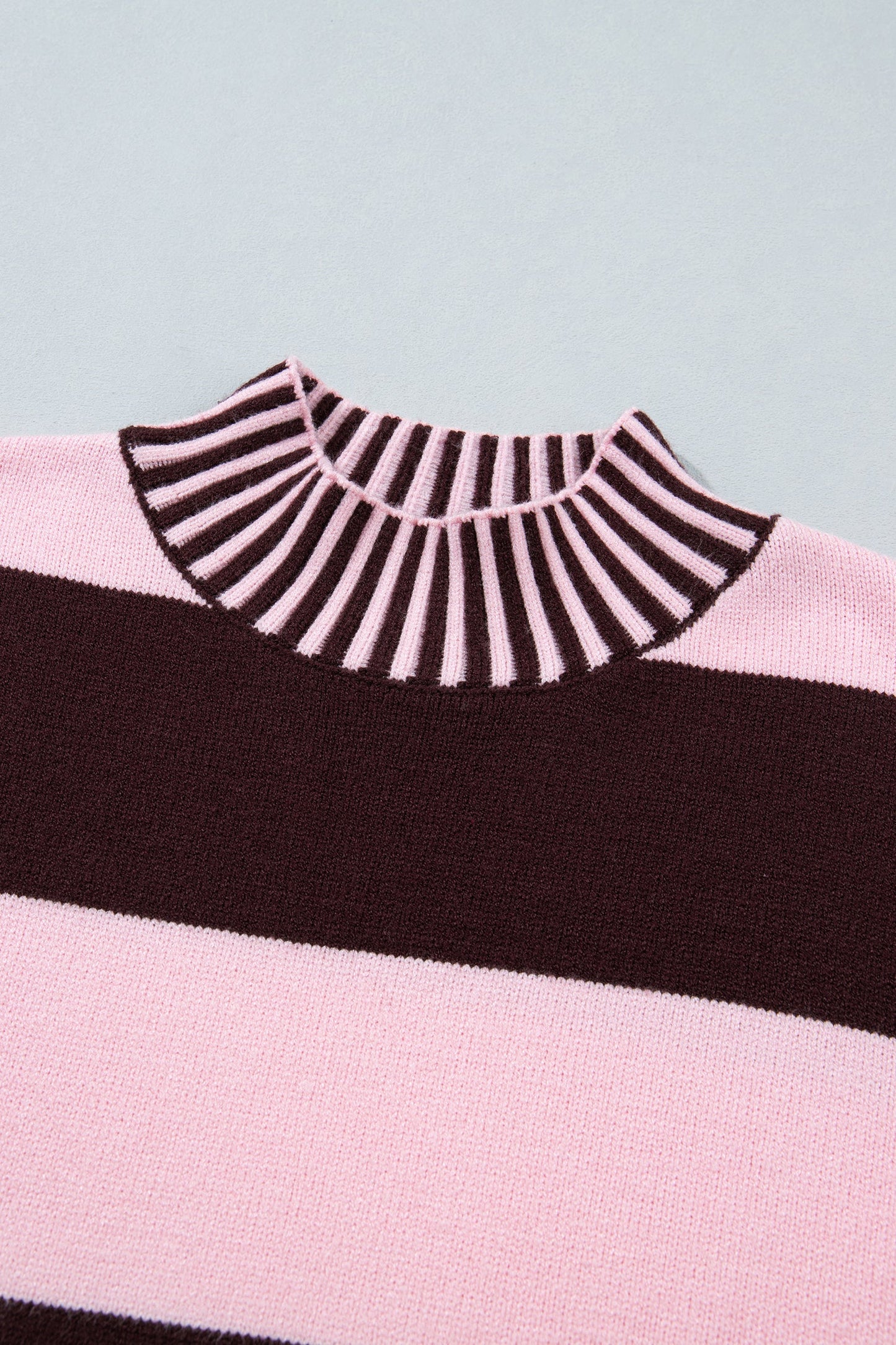 Stripe Contrast Mock Neck Drop Shoulder Sweater