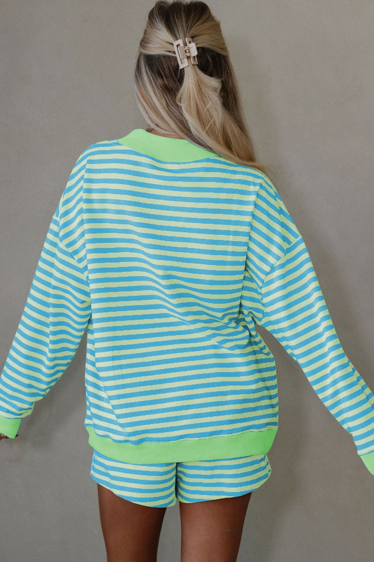 Stripe Colorblock Pullover & Pull-On Shorts Set