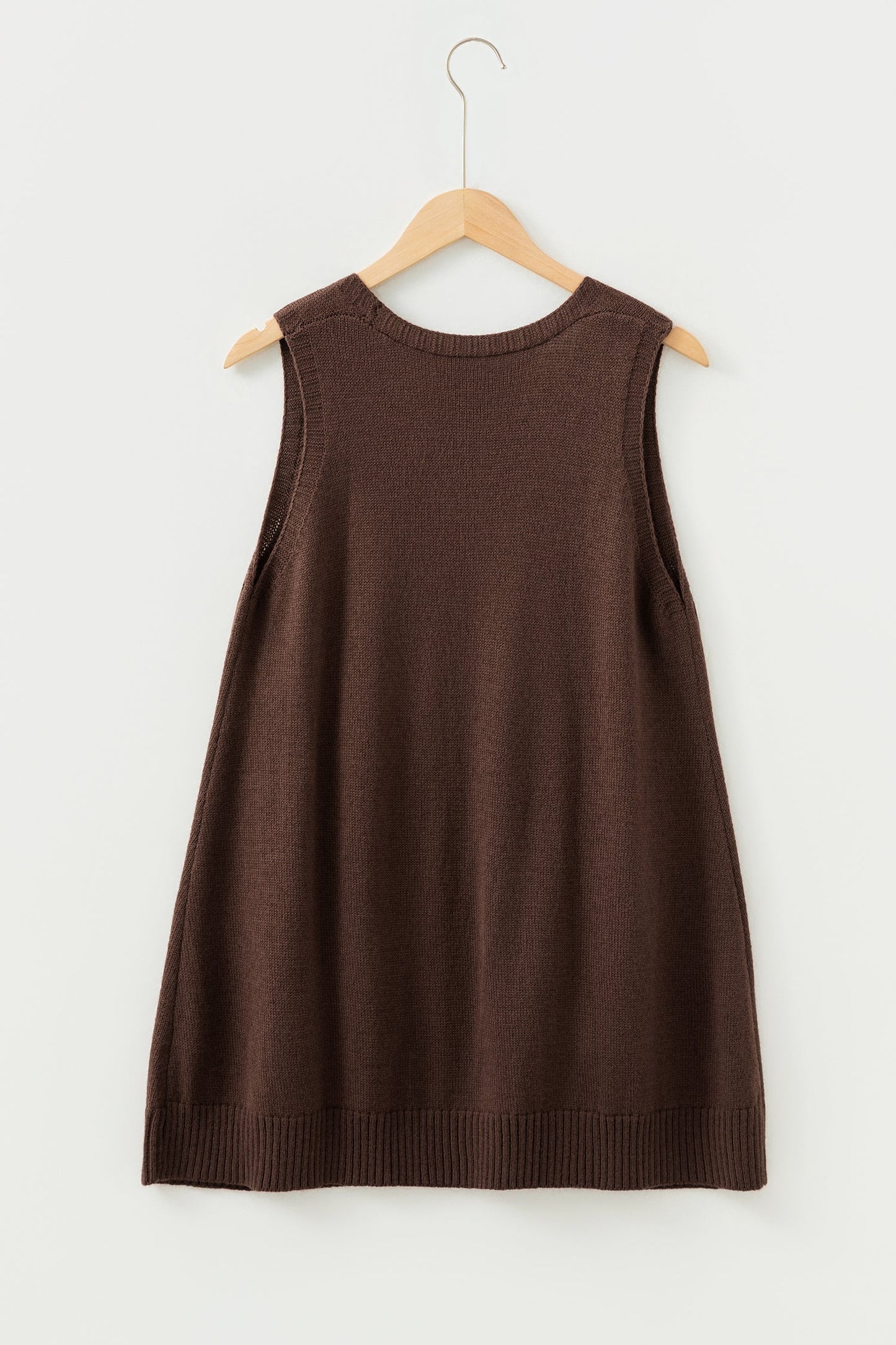 Solid Ribbed Trim Deep V-Neck Sleeveless Tunic Sweater