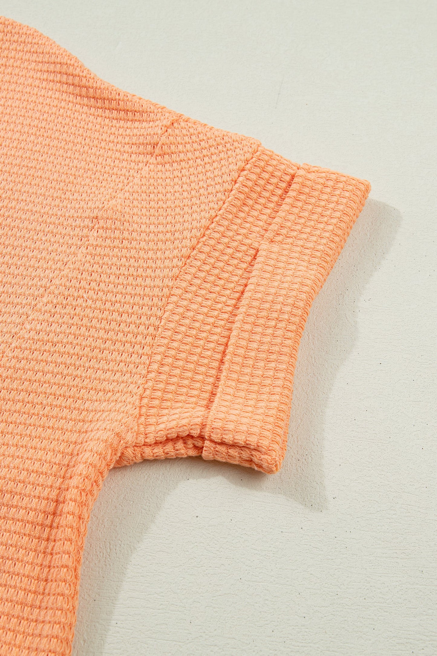 Solid Waffle Knit V-Neck Short Sleeve Top