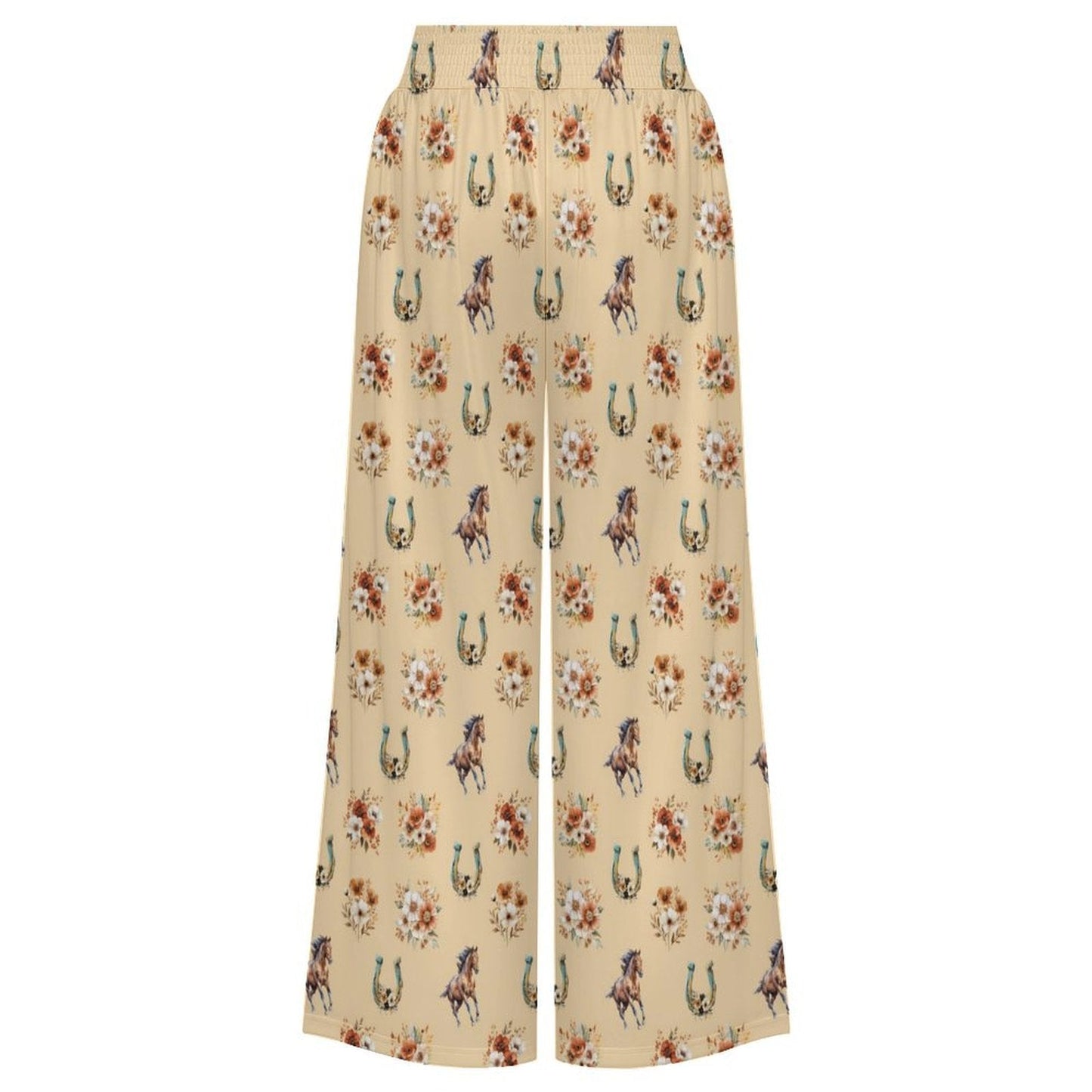 Baha Ranch Country Girl Floral Horse High Waisted Wide Leg Pants
