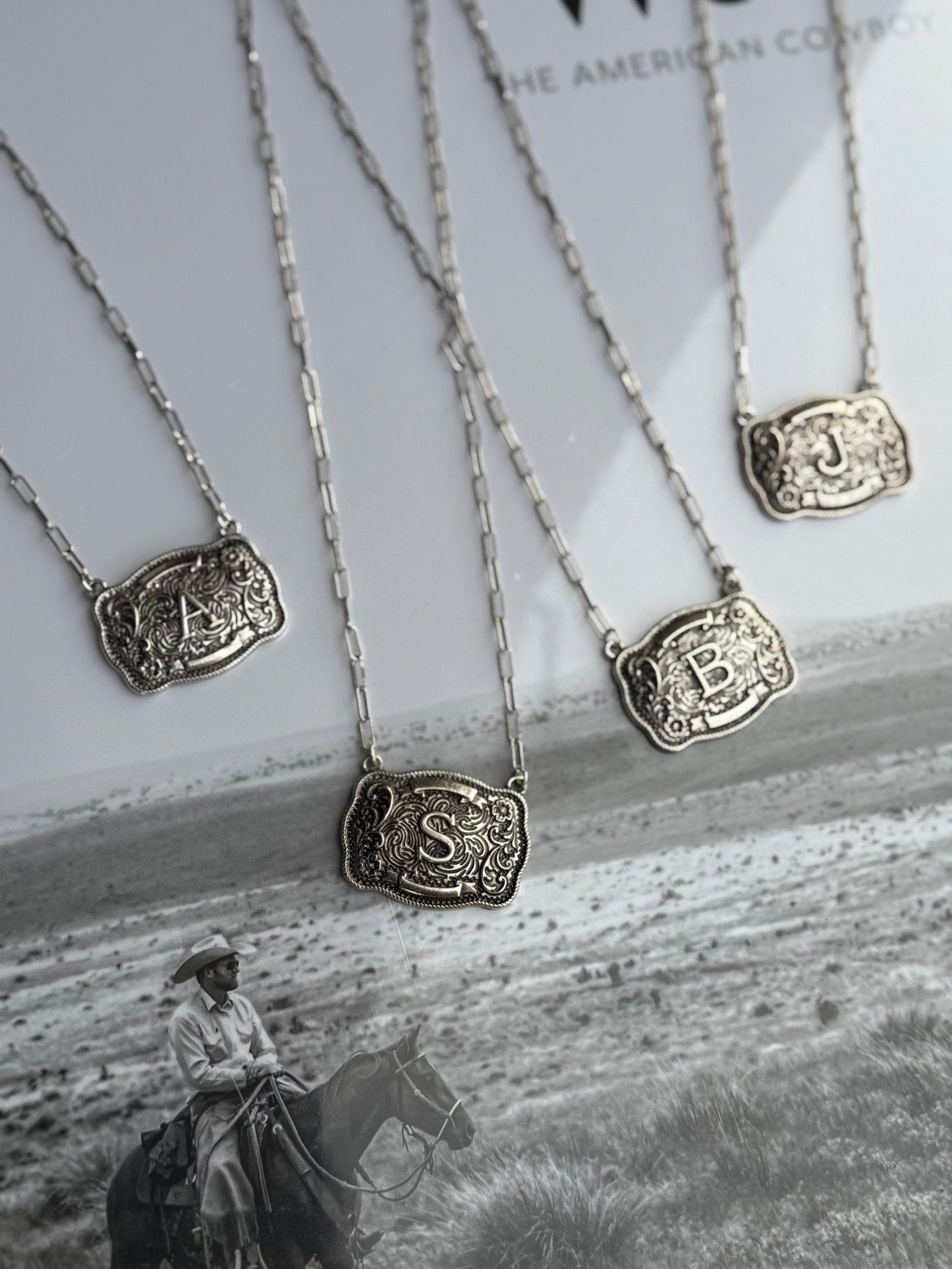 Belt Buckle Initial Necklace