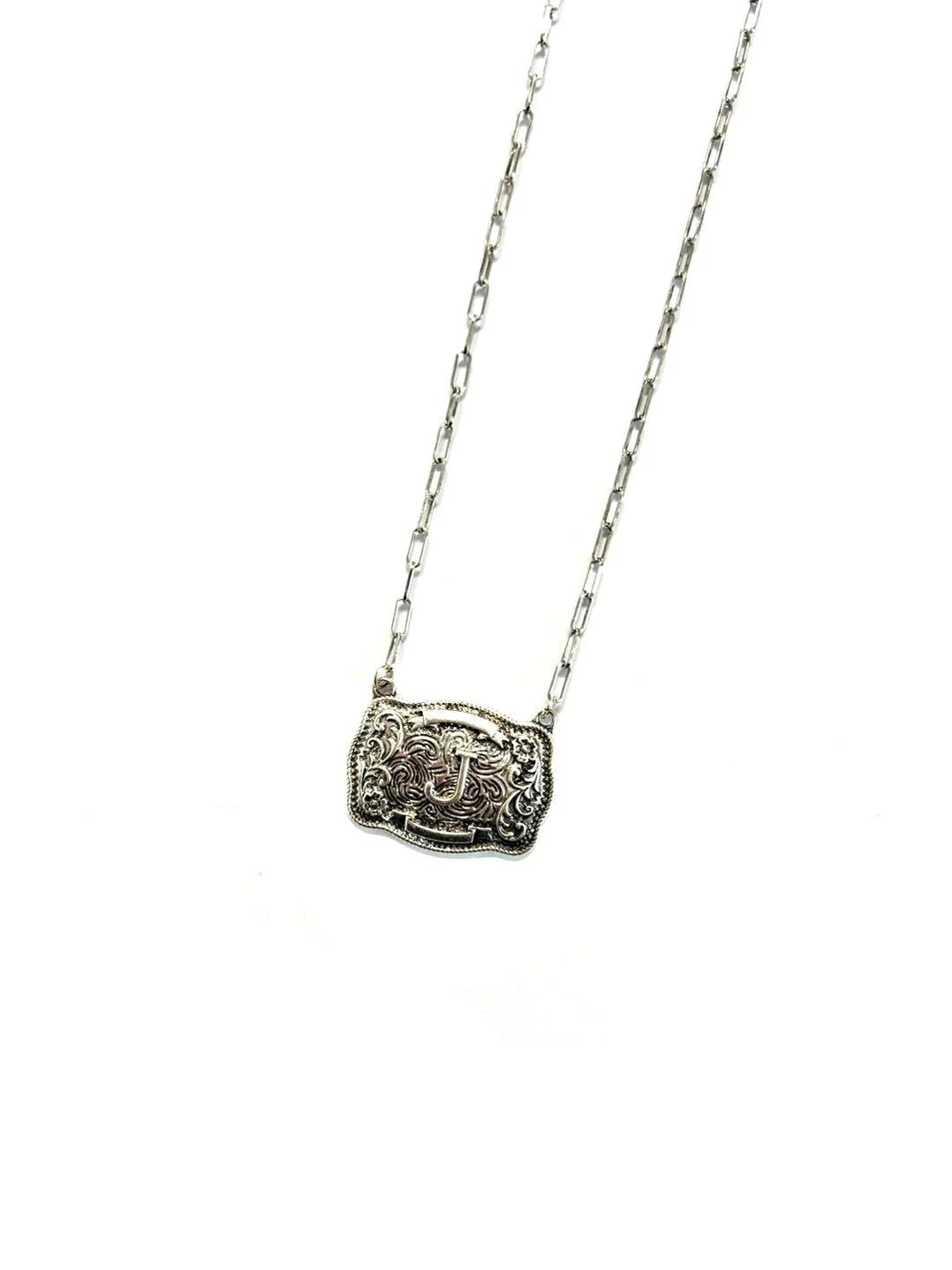 Belt Buckle Initial Necklace