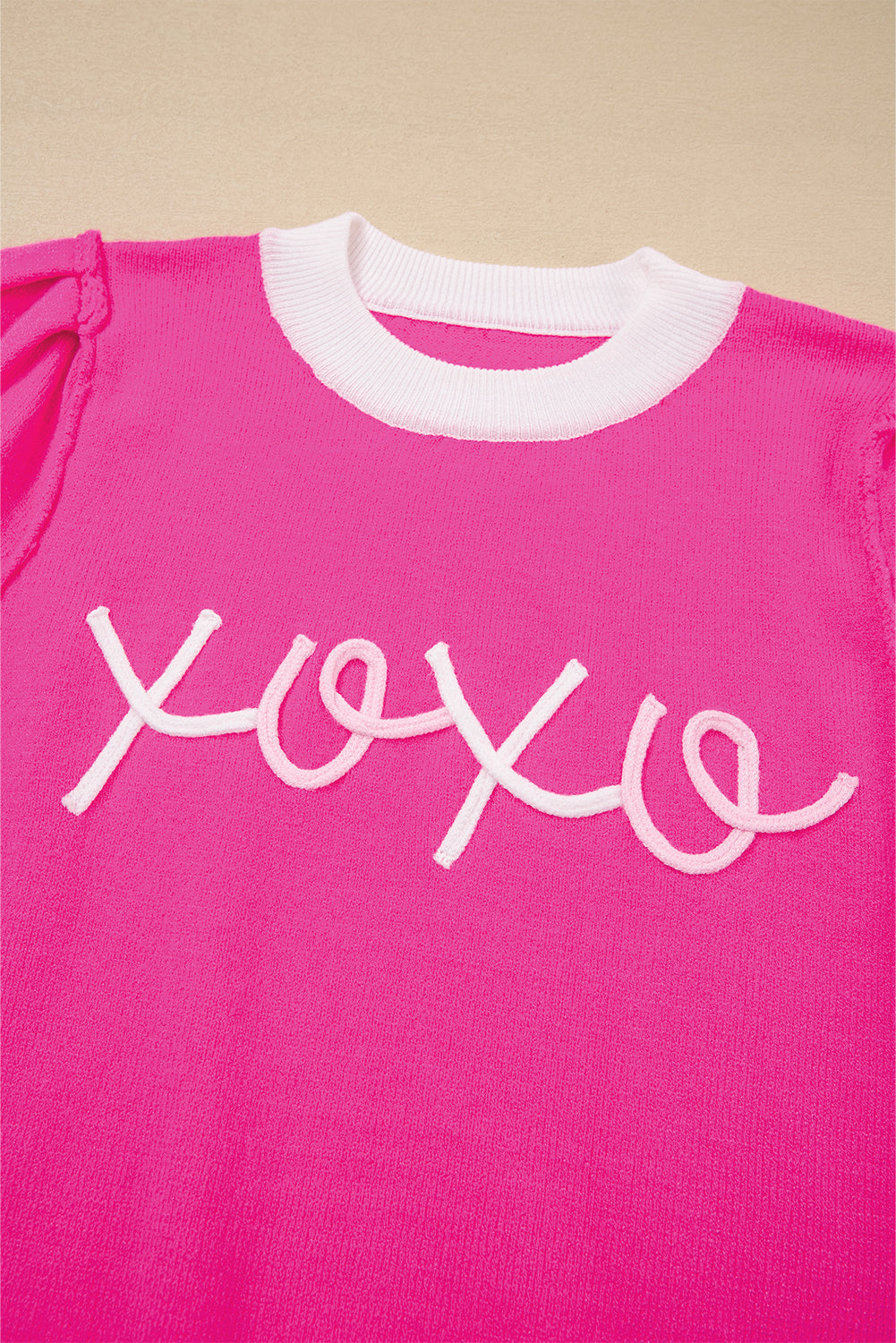 Valentines XOXO Embroidered Puff Sleeve Sweater Tee