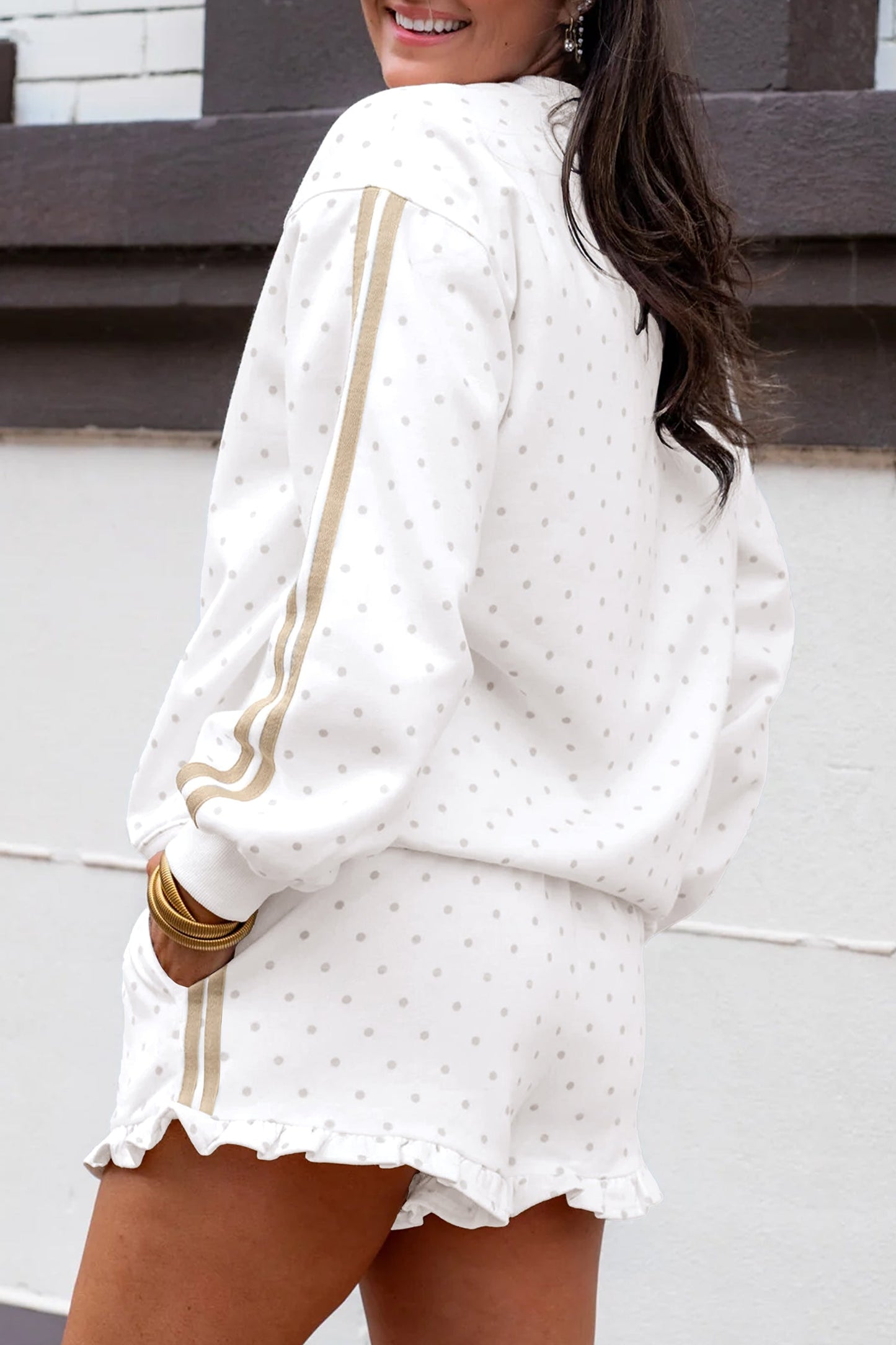 Polka Dot Side Stripe Detail Sweatshirt & Shorts Set