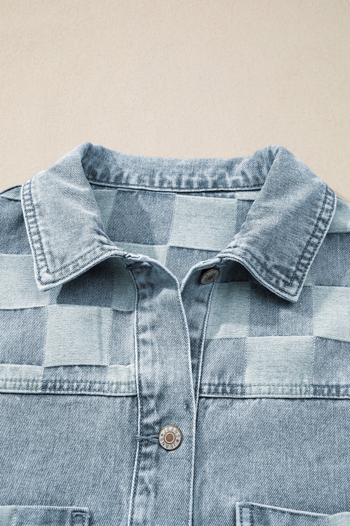 Checker Patchwork Denim Buttoned Jacket