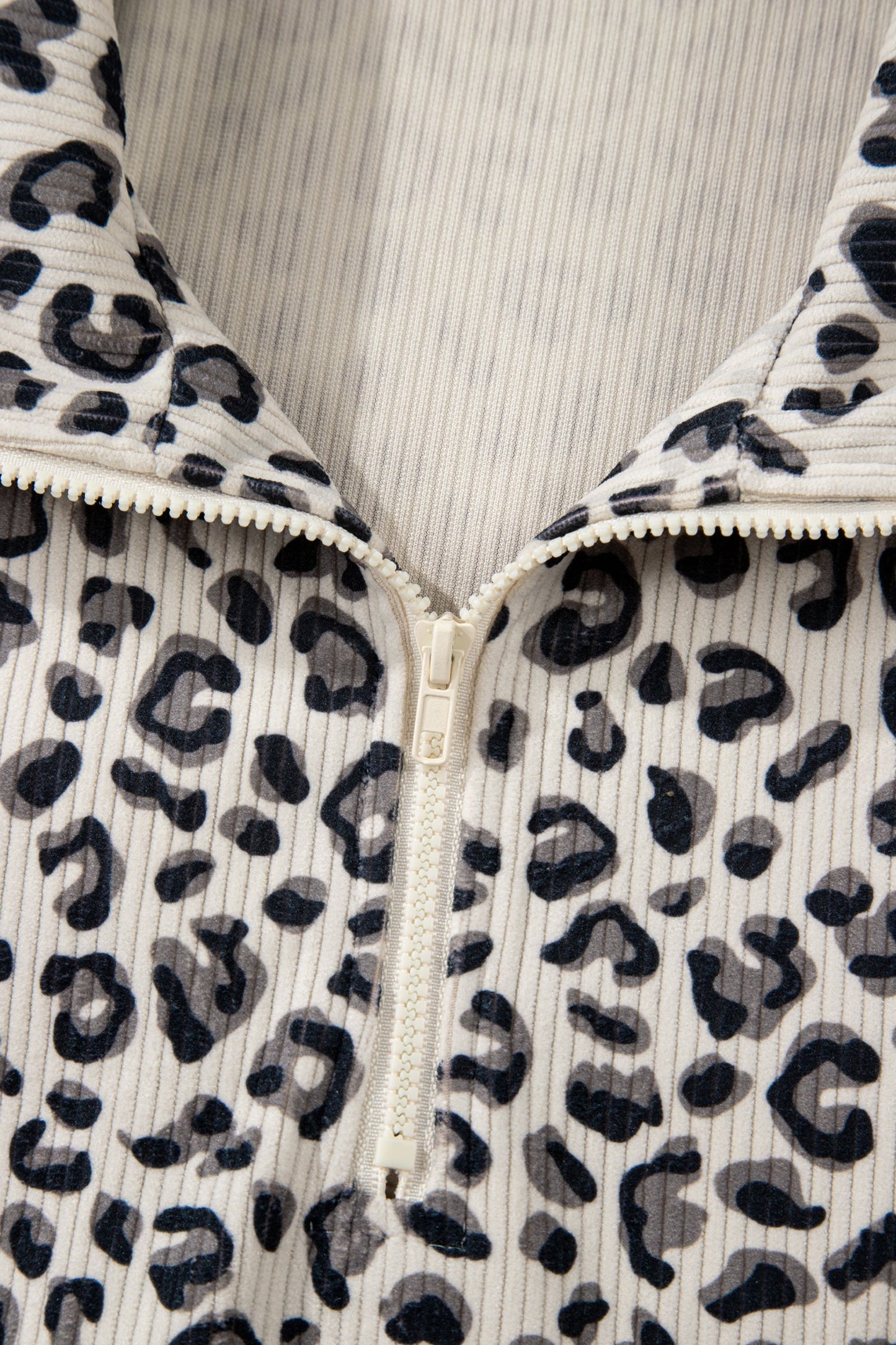 Leopard Corduroy Quarter-Zip Sweatshirt