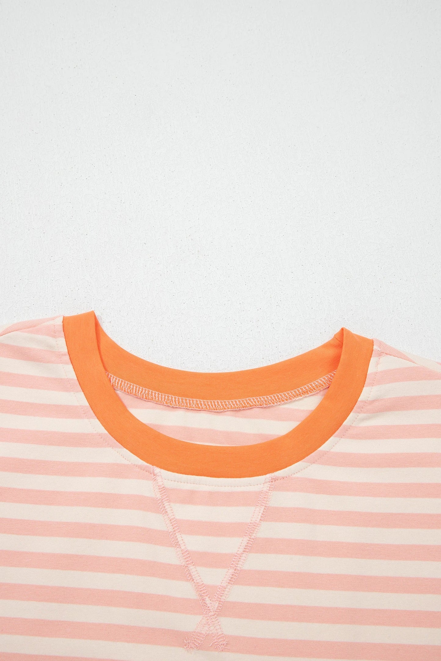 Stripe Contrast Neck Loose Tee & Drawstring Shorts Set