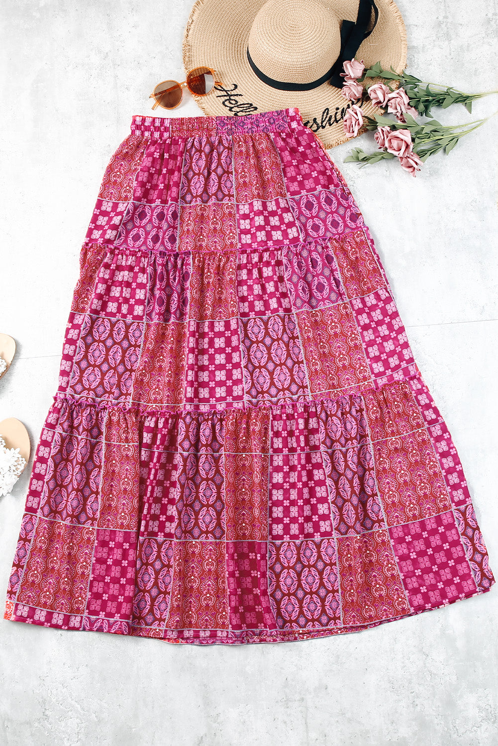 Tiered Paisley Pocketed Maxi Skirt