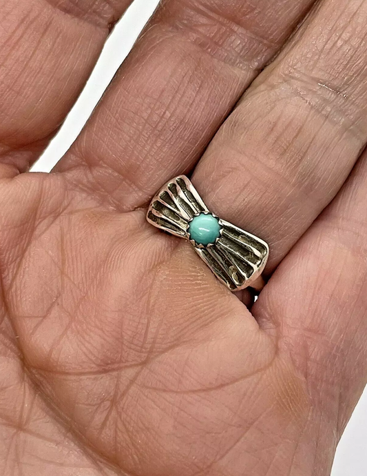 Artist - Alice R. Saunders Navajo Handmade/Natural Genuine Turquoise Bow Tie Ring - Size6.5