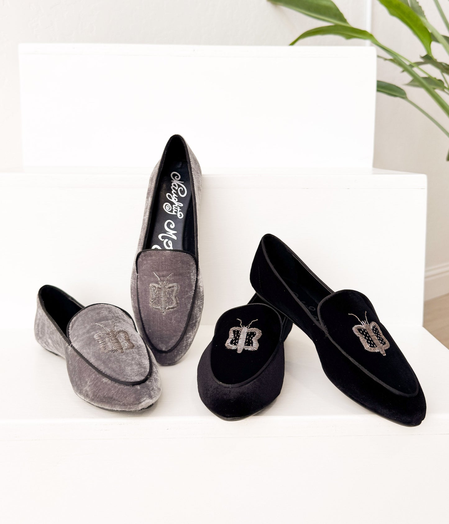Butterfly Velvet Flats in Black