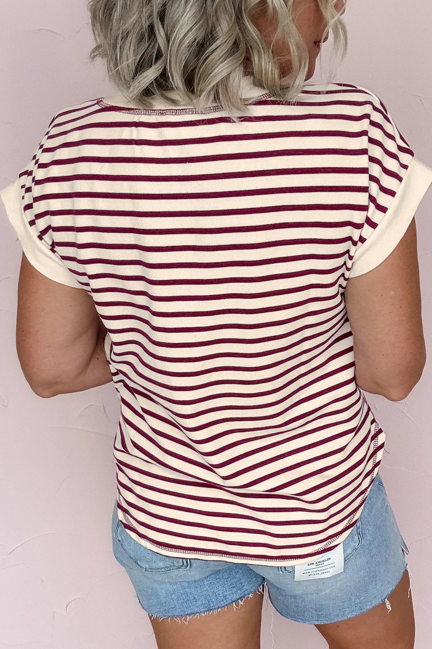 Stripe Half Buttoned Short Sleeve Top