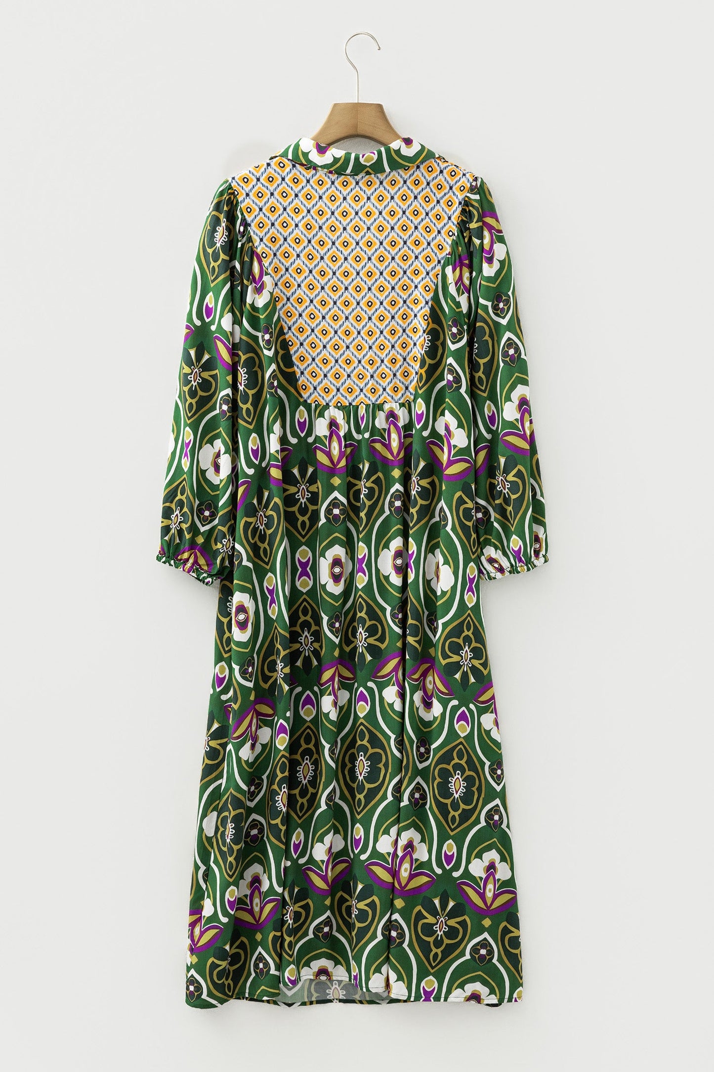 Plus Size Floral Patchwork Collared V-Neck Maxi Dress