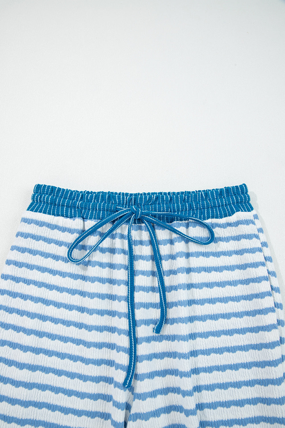 Stripe Collared Top and Drawstring Pants Set