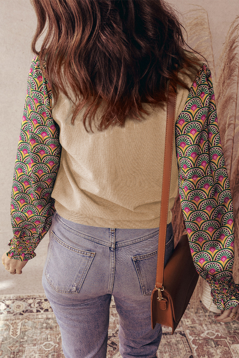 Floral Patchwork Puff Sleeve Sweater