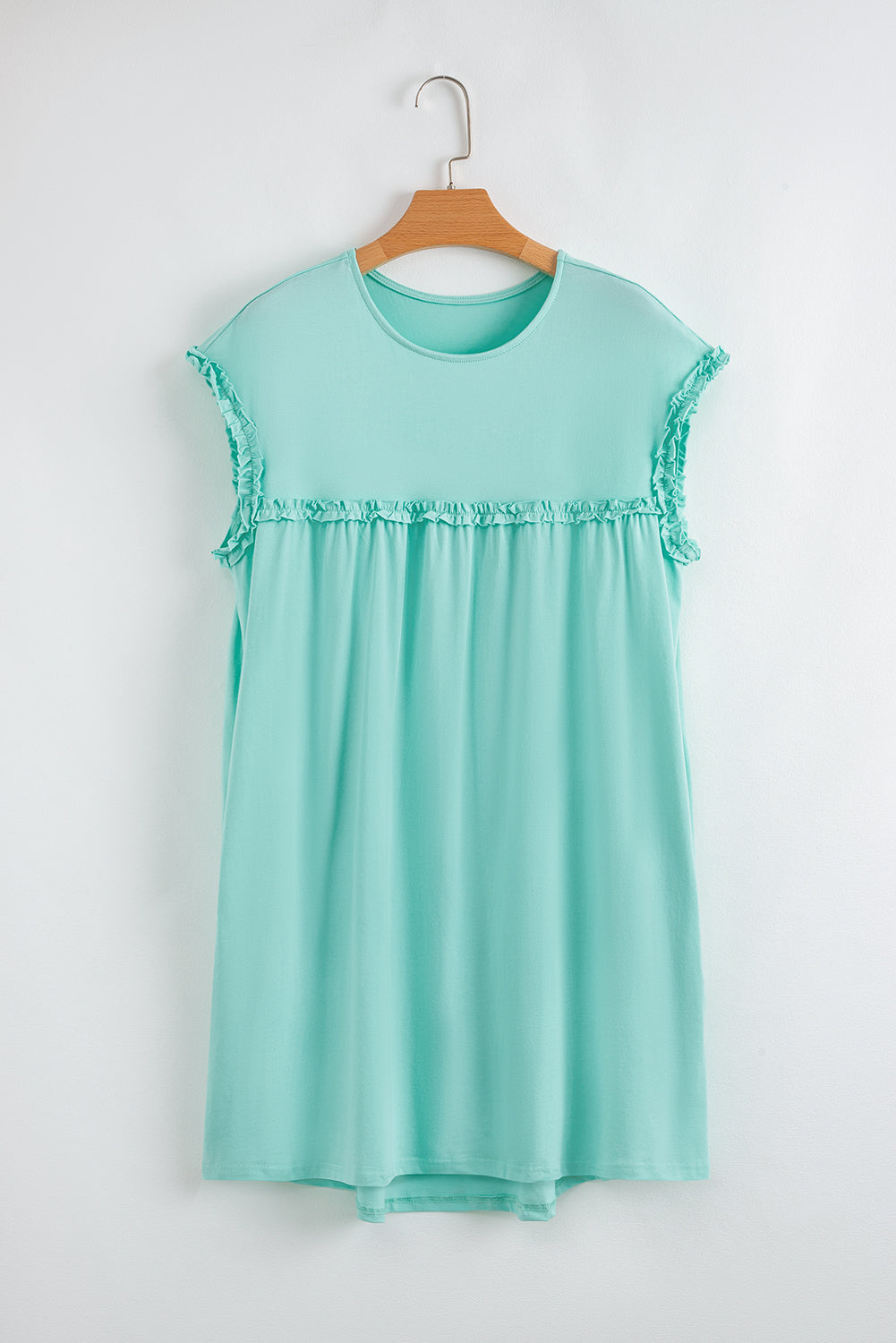 Frilled Trim Crew-Neck Loose Fit Mini Dress