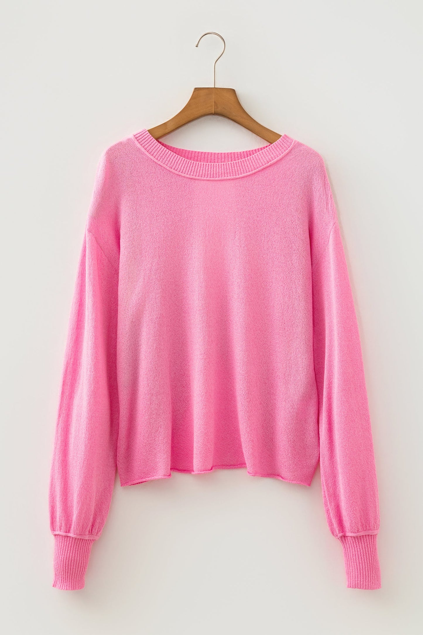Solid Open Back Reverse Seam Ribbed Trim Sweater