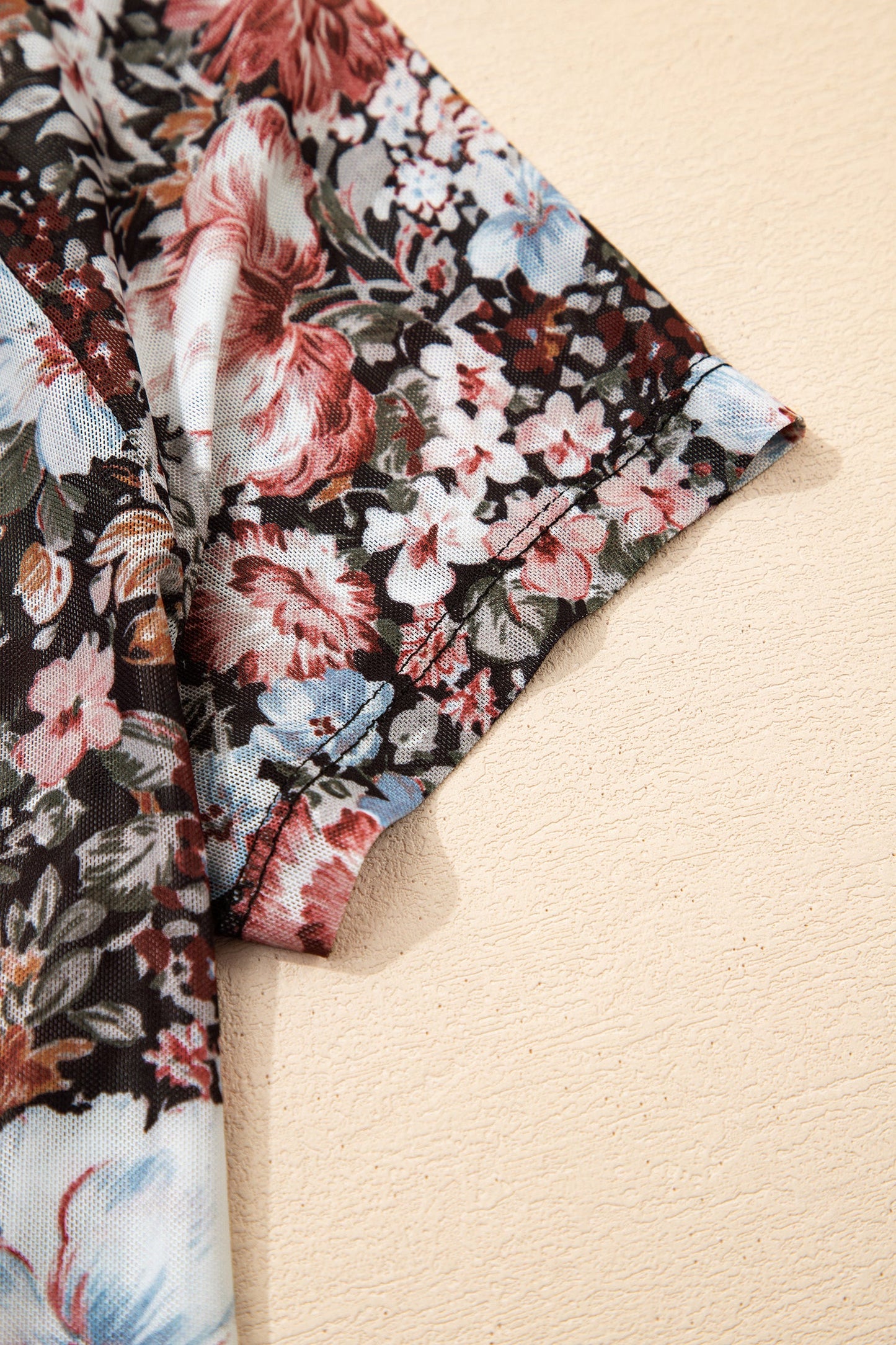 Floral Mesh Mock Neck Short Sleeve Top