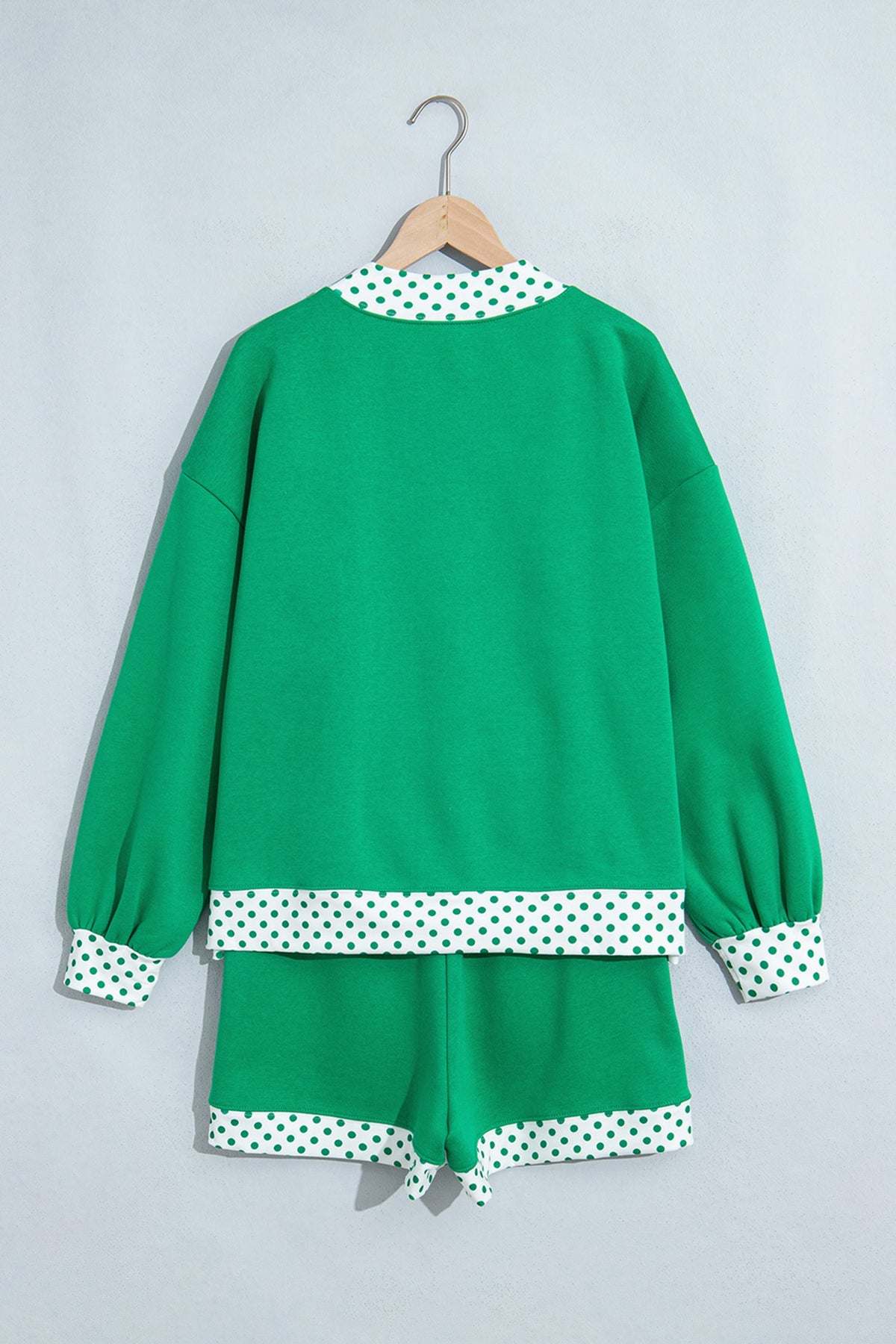 Polka Dot Contrast Trim Sweatshirt & Shorts Set