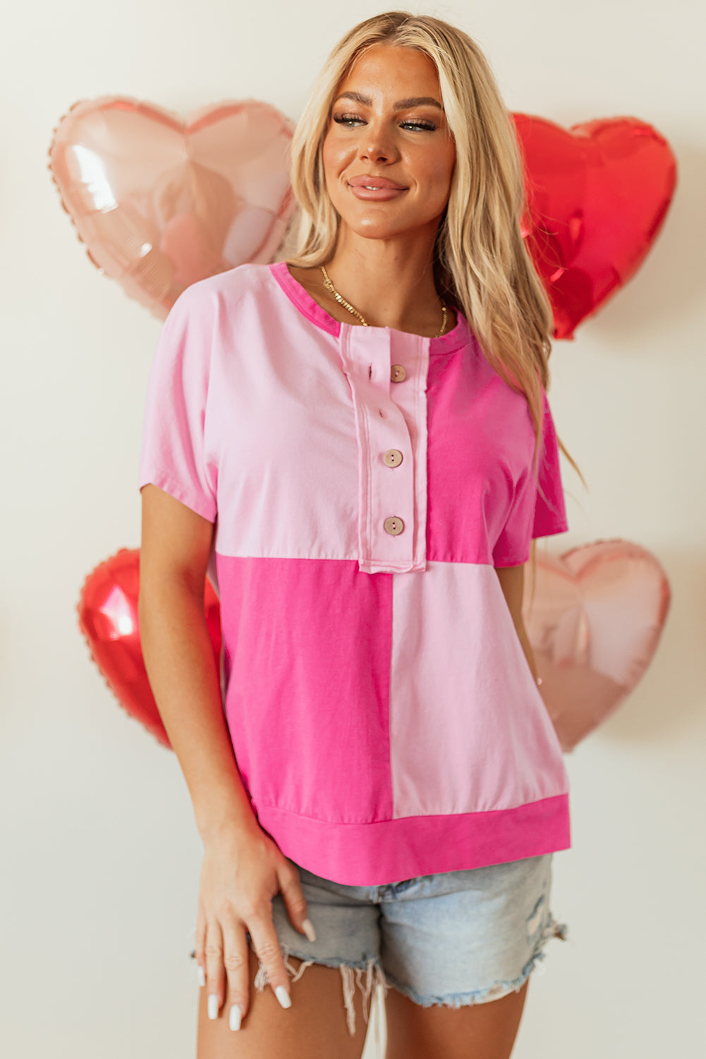 Two Tone Half Button Collared T-Shirt