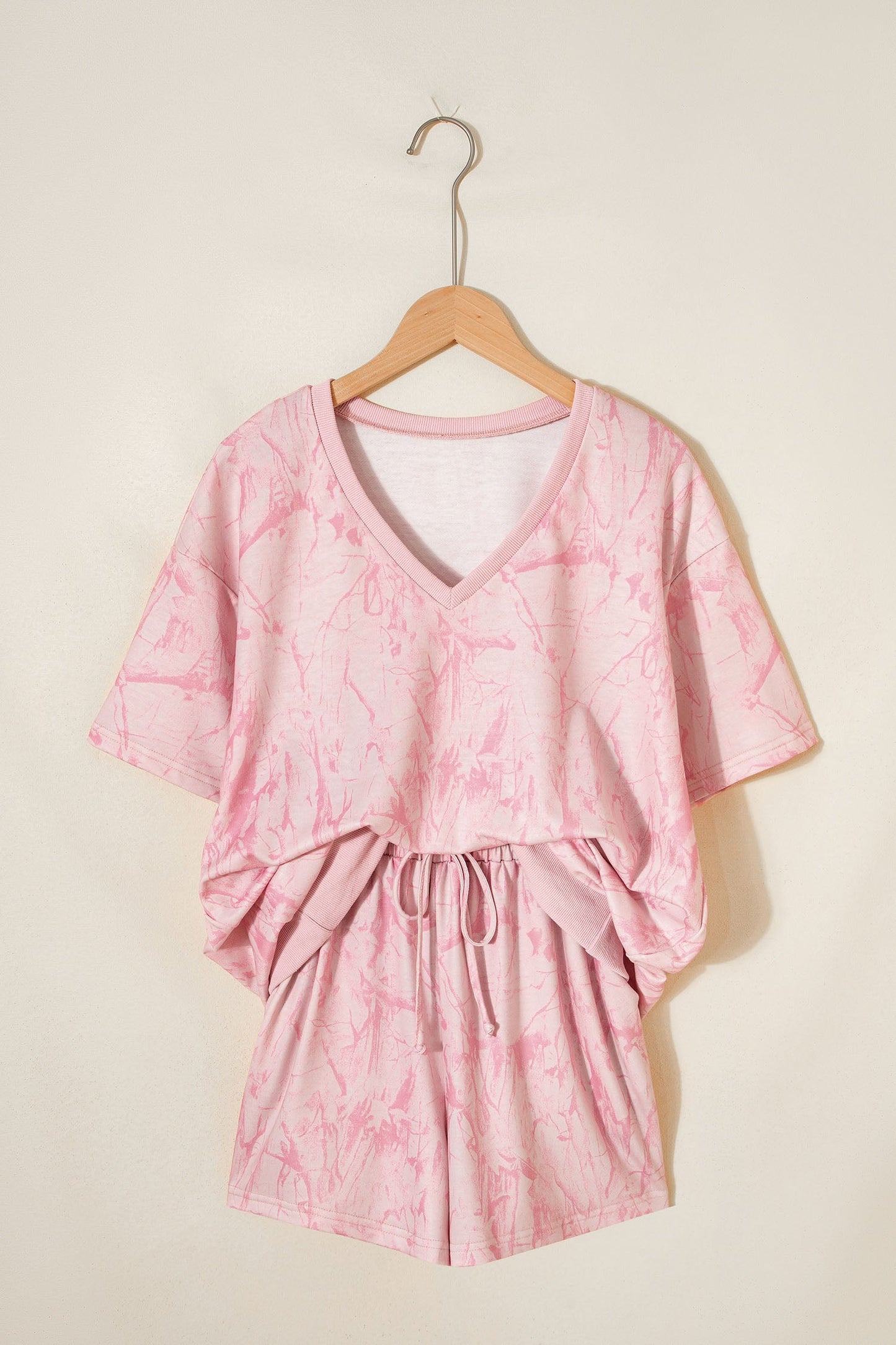 Abstract V-Neck Loose Tee & Drawstring Shorts