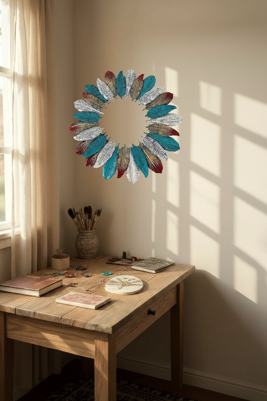 Metal FEATHER WREATH WALL DECOR