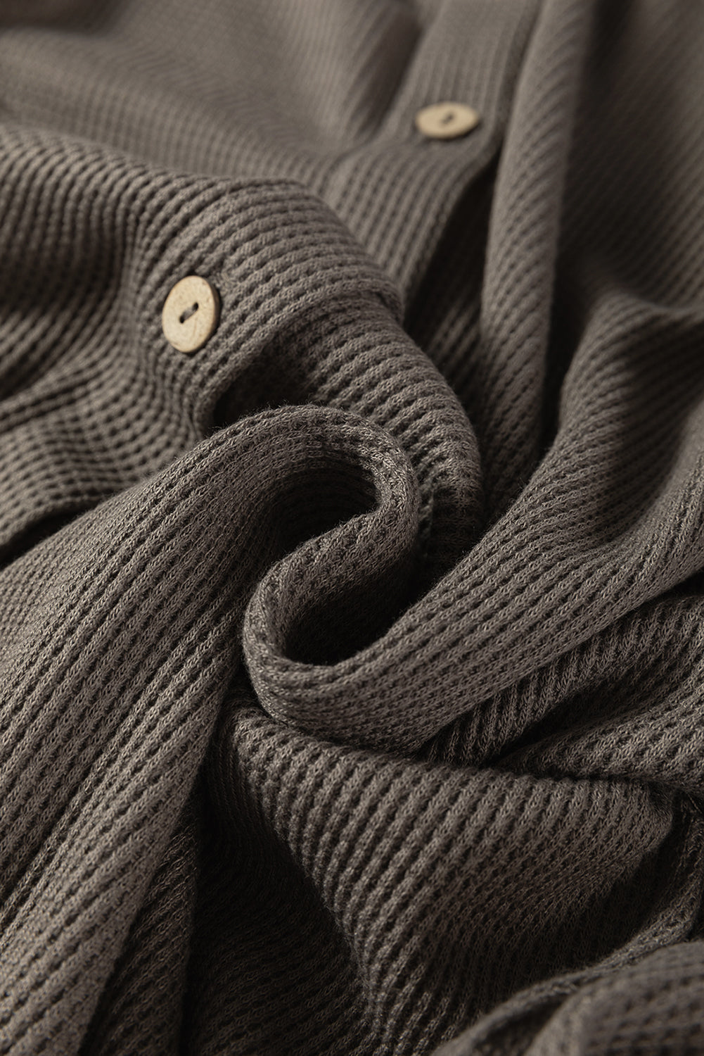 Waffle Knit Pleated Drop Shoulder Shirt Dress