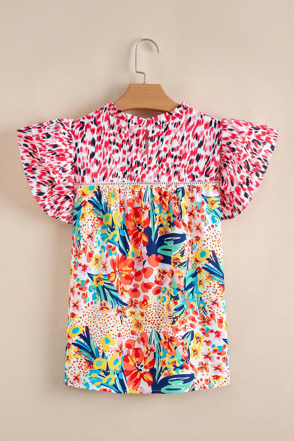 Floral Mix Ruffle Cap Sleeve Blouse