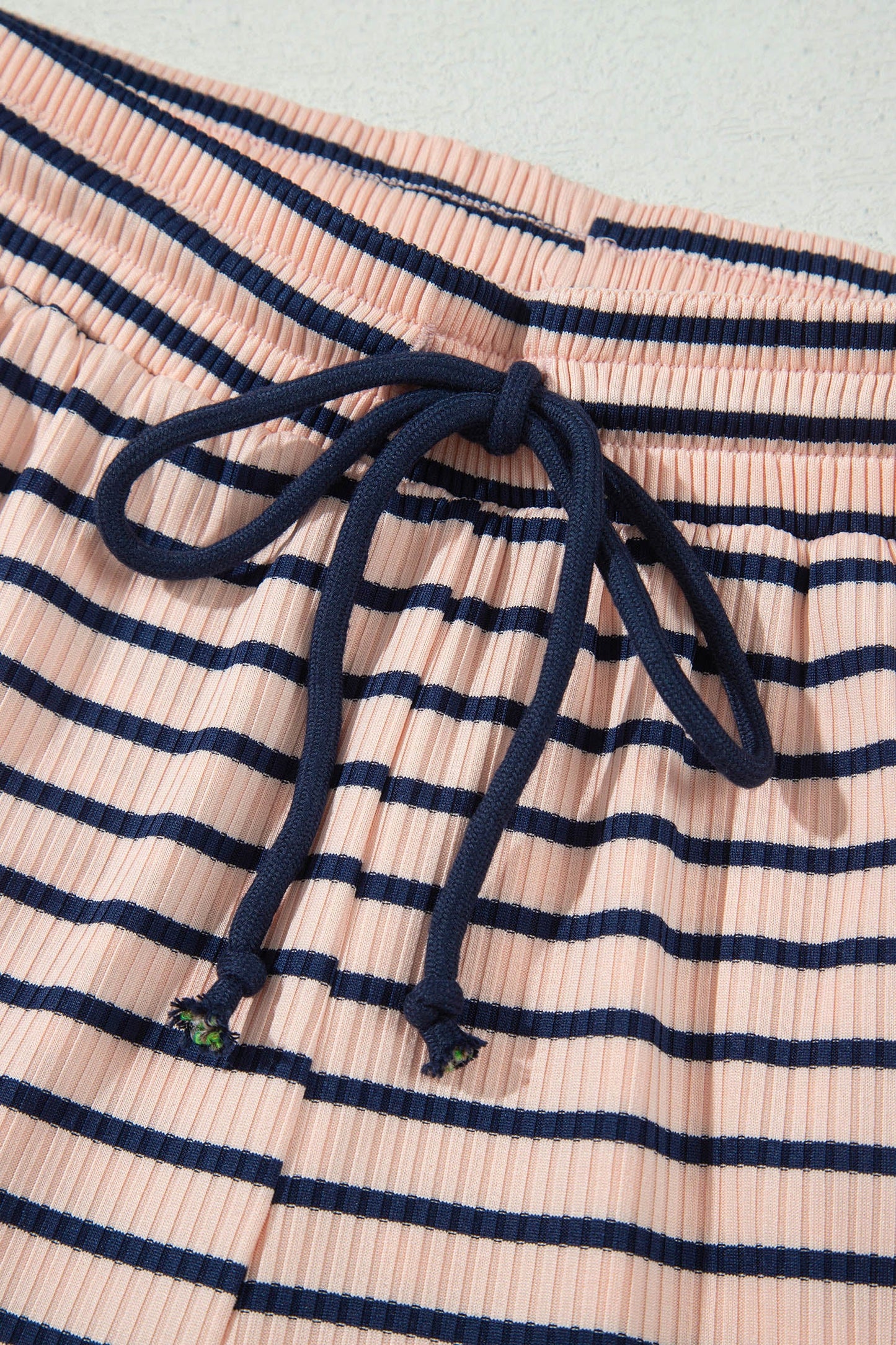 Stripe Long Sleeve Mock Neck Ribbed Knit Top & Shorts Set