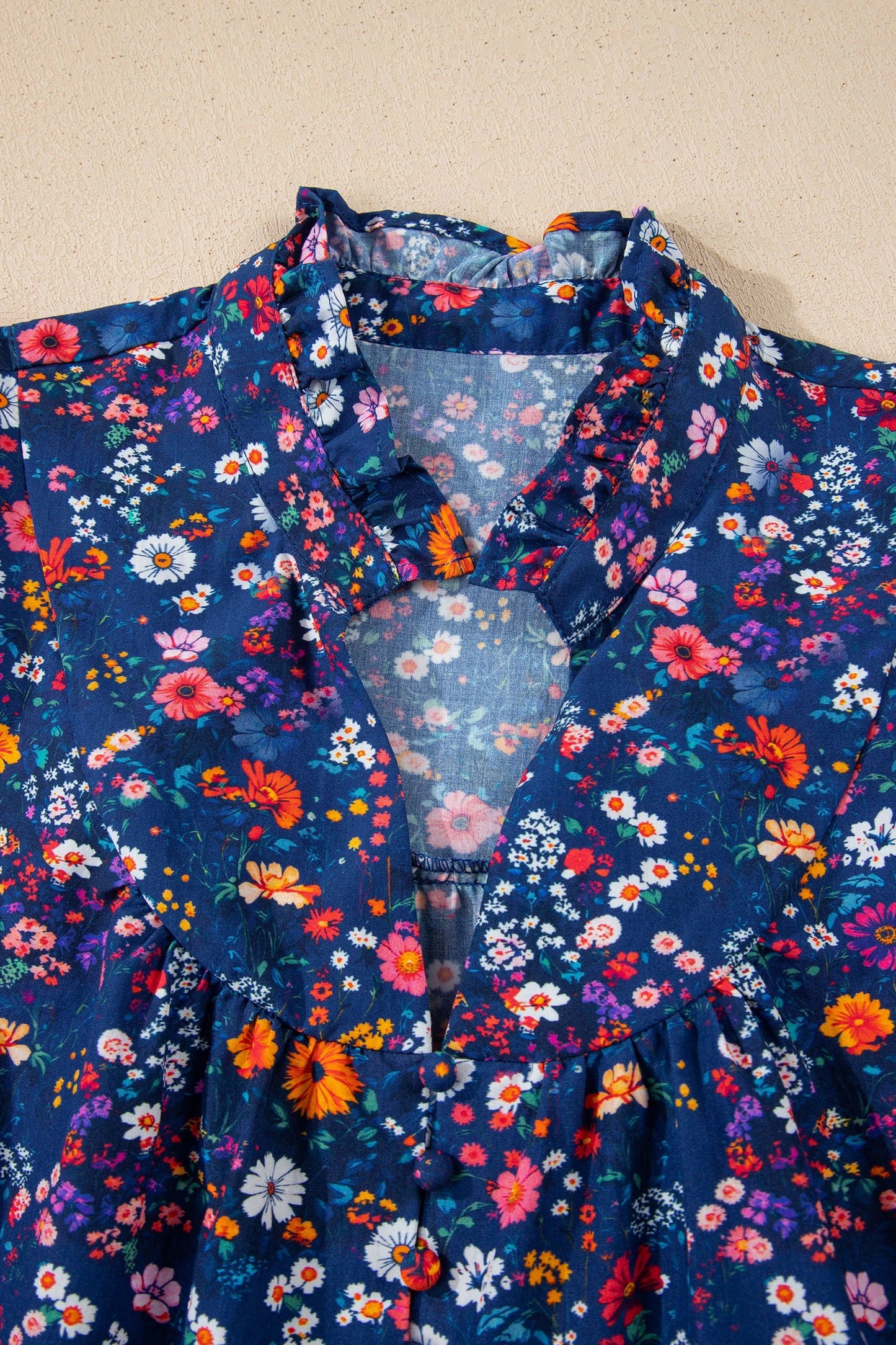 Floral Split Neck Wild Daisy Puff Mini Dress