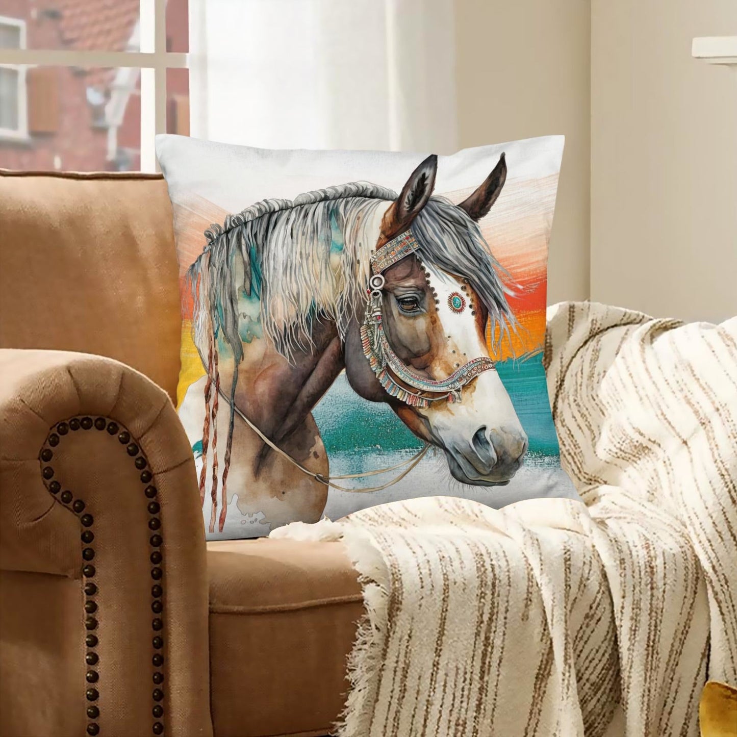 Baha Ranch Fancy Horse Velvety Soft Pillow Case Made in America