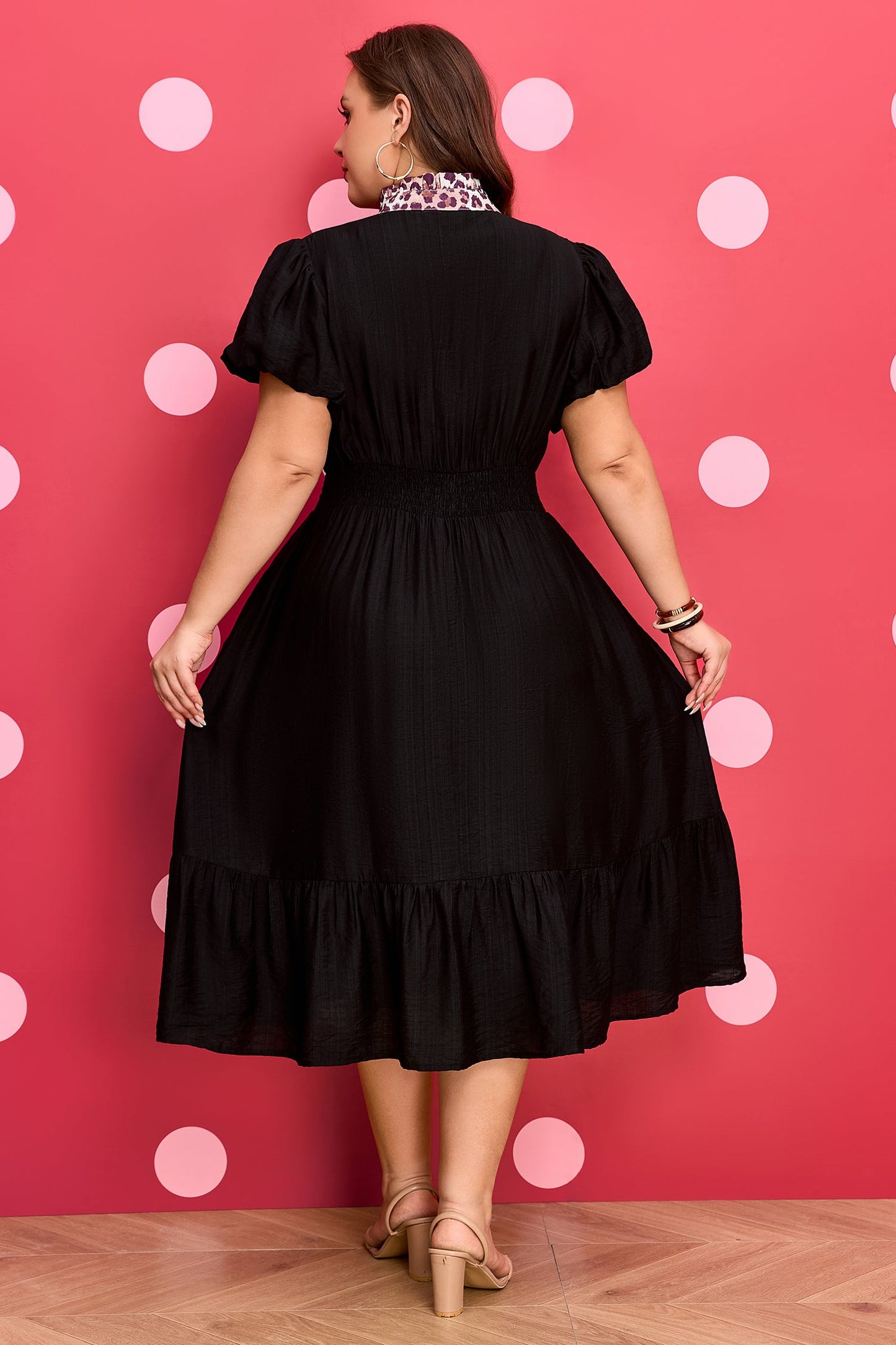 Plus Size Leopard V-Neck Smock Ruffle Dress