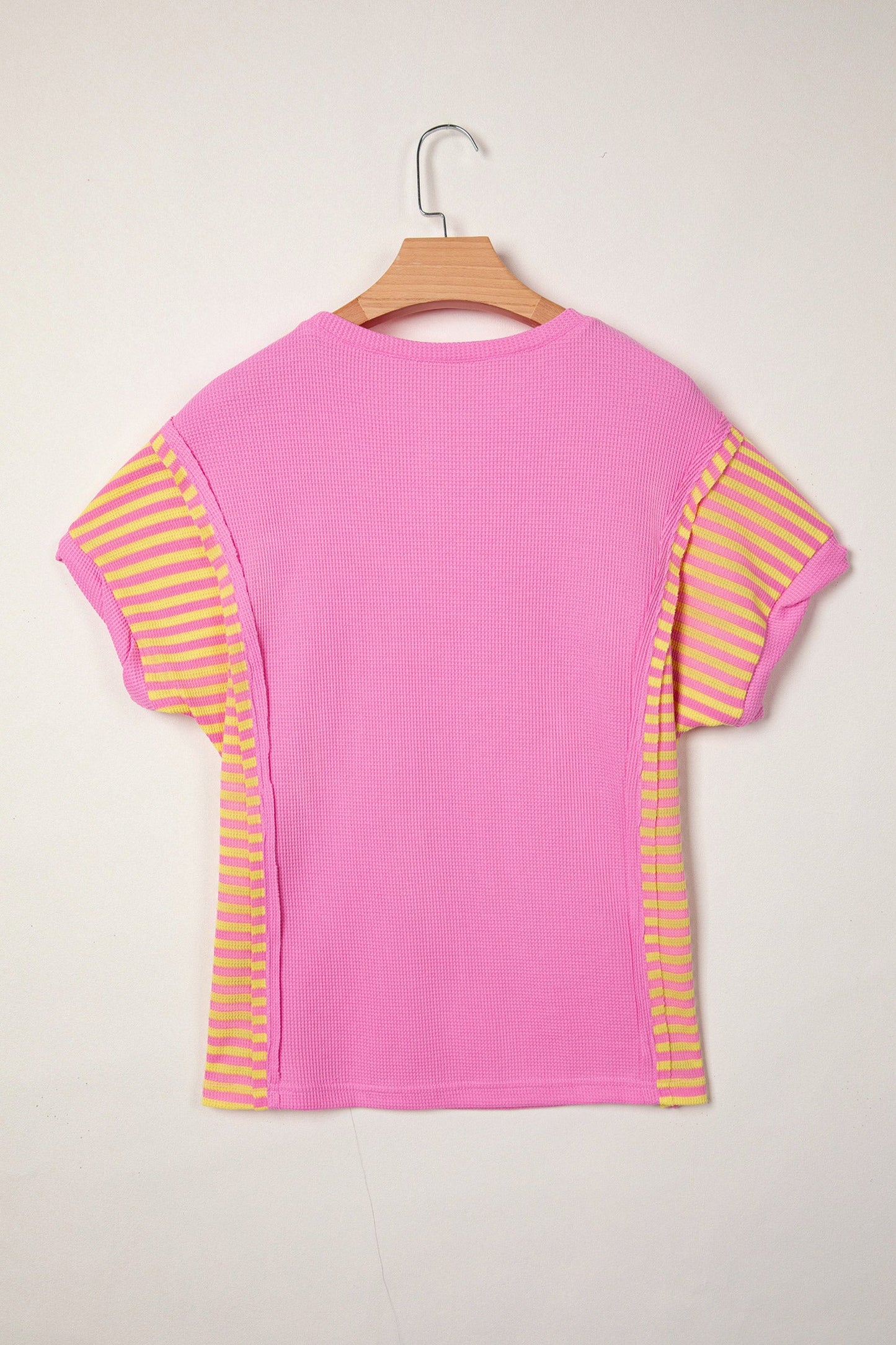Stripe Patchwork Waffle Knit Loose T-Shirt