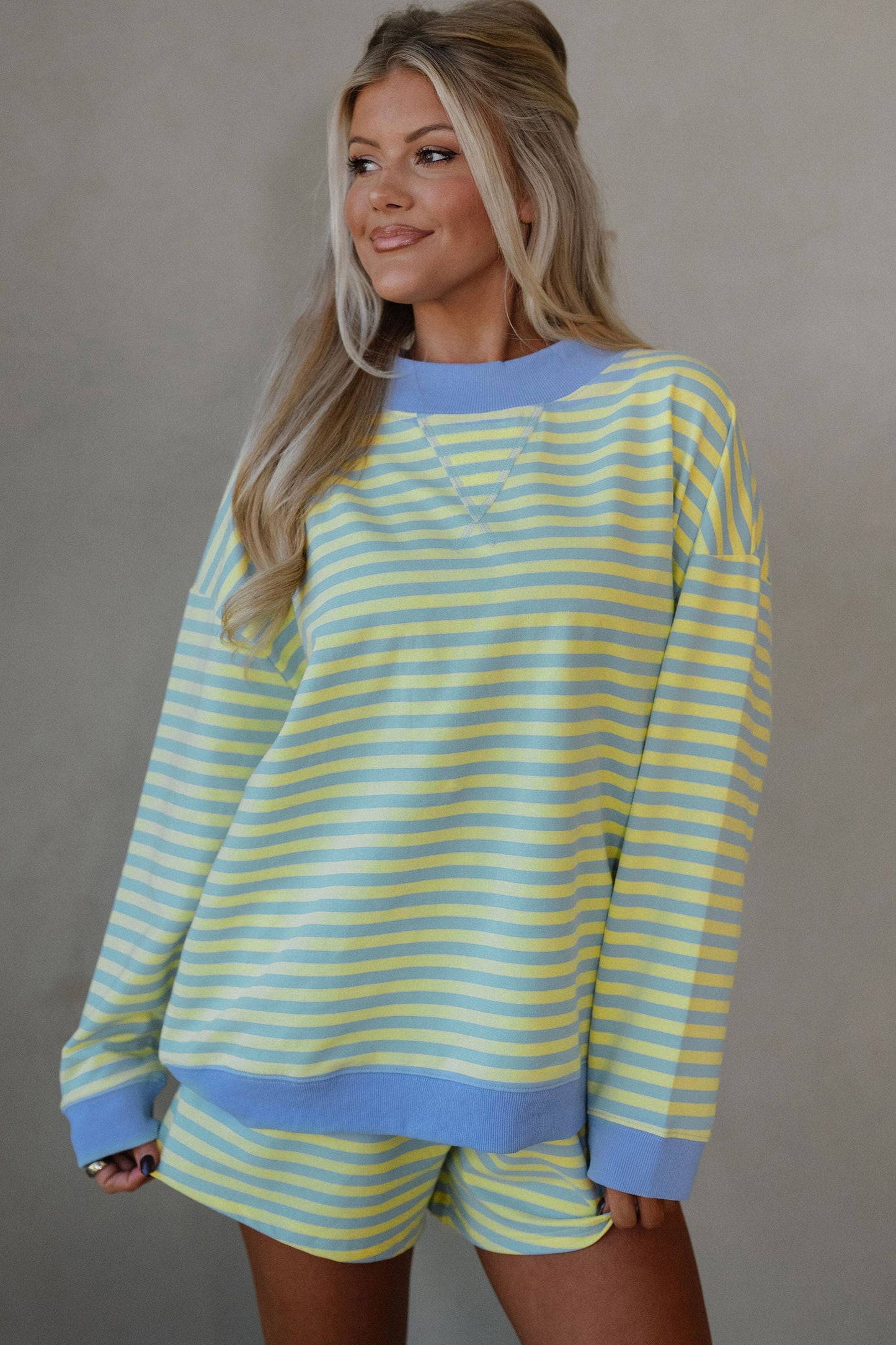 Stripe Colorblock Pullover & Pull-On Shorts Set