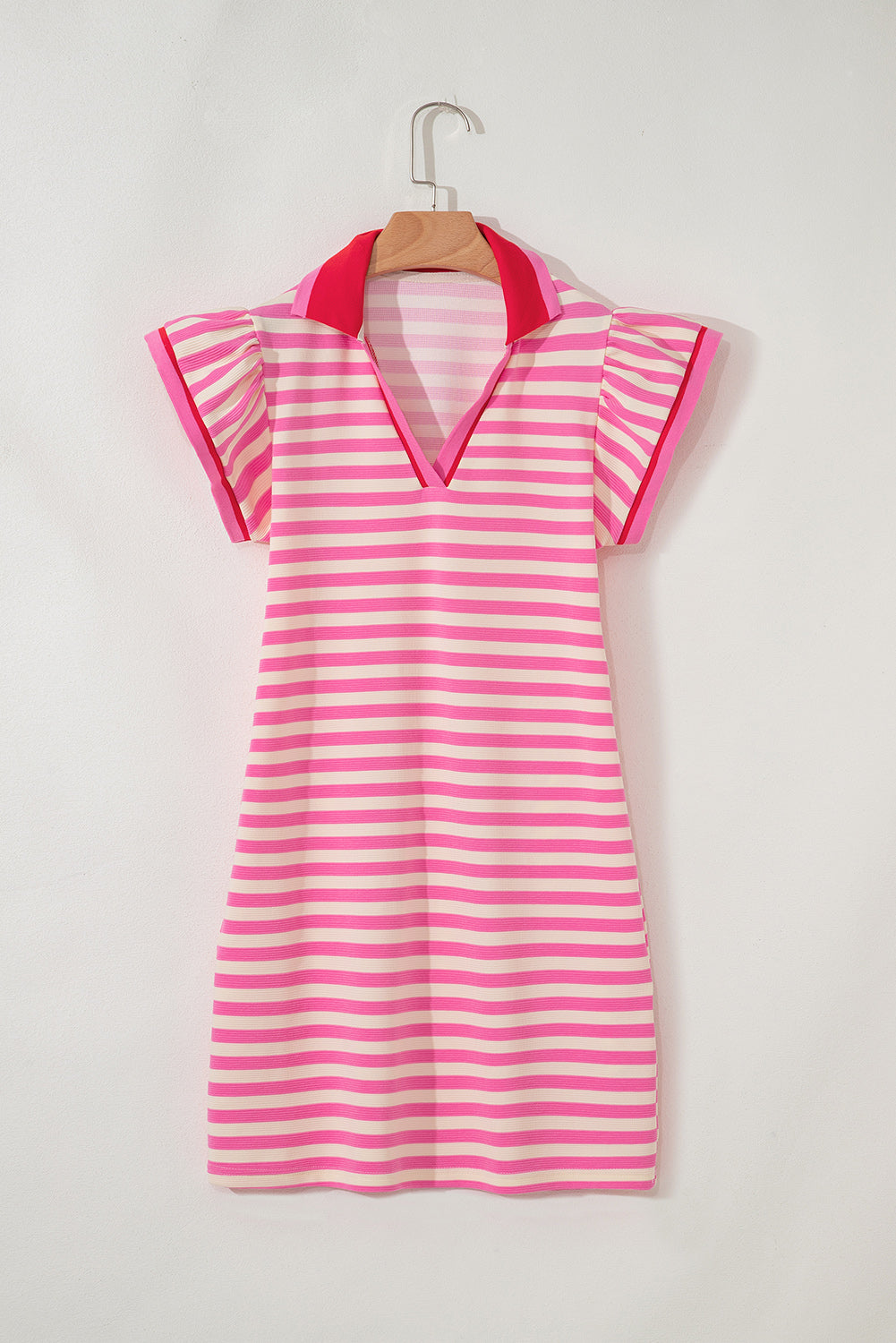 Stripe Flutter Sleeve Contrast Collar Mini Dress