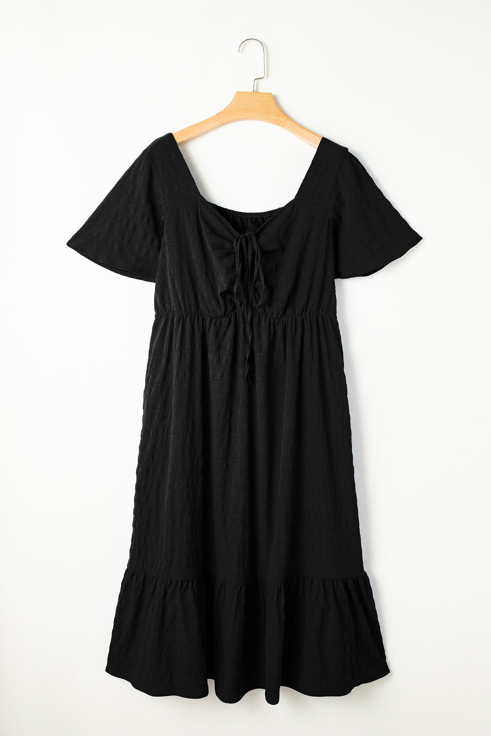 Plus Size Lace-Up Short Sleeve High Waist Dress