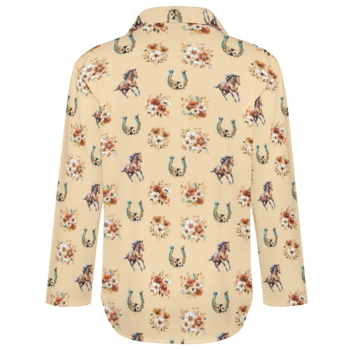 Baha Ranch Floral Horse Country Girl Long Sleeve Blouse