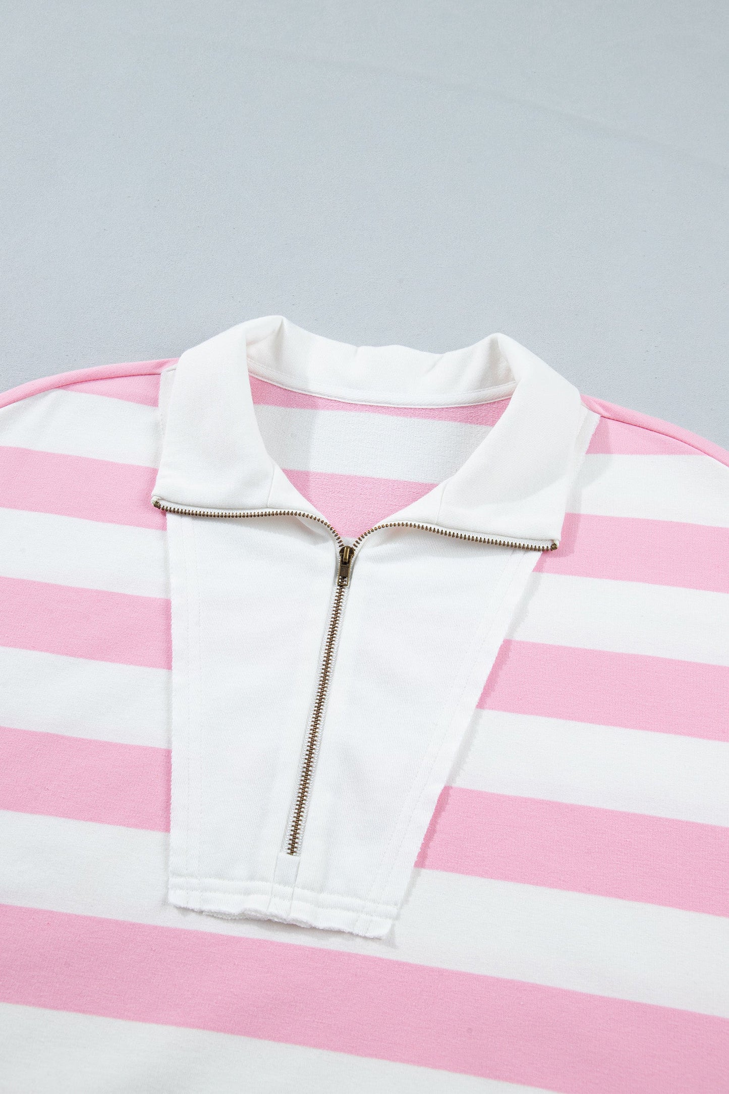 Stripe Patchwork Quarter Zip Pullover & Shorts Set