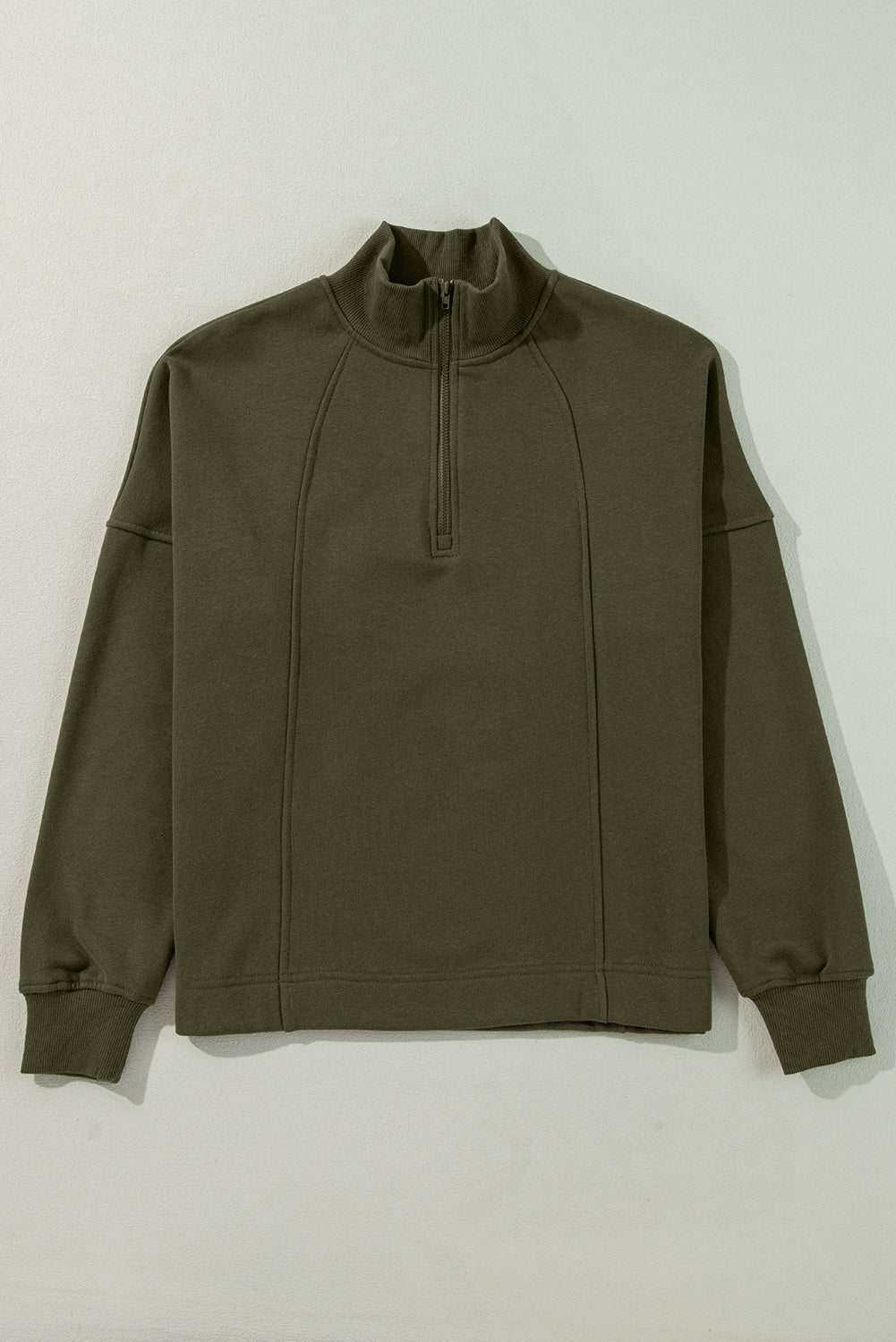 Solid Zipped Neck Drop Shoulder Sweatshirt