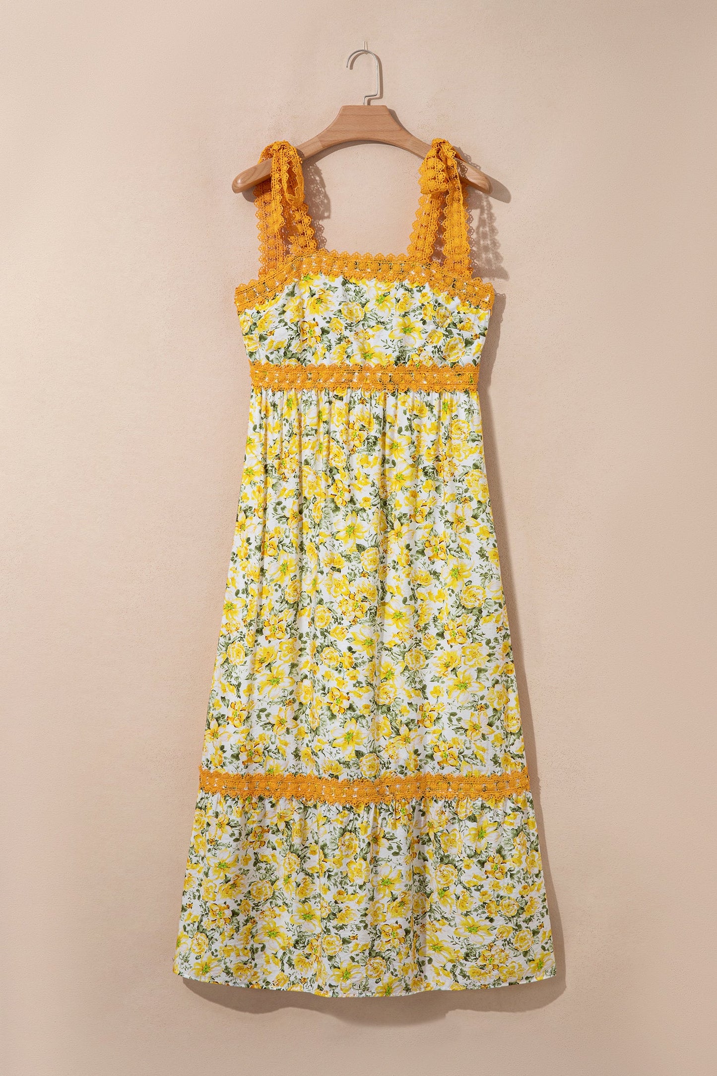 Floral Lace Tied-Strap Empire Waist Maxi Dress