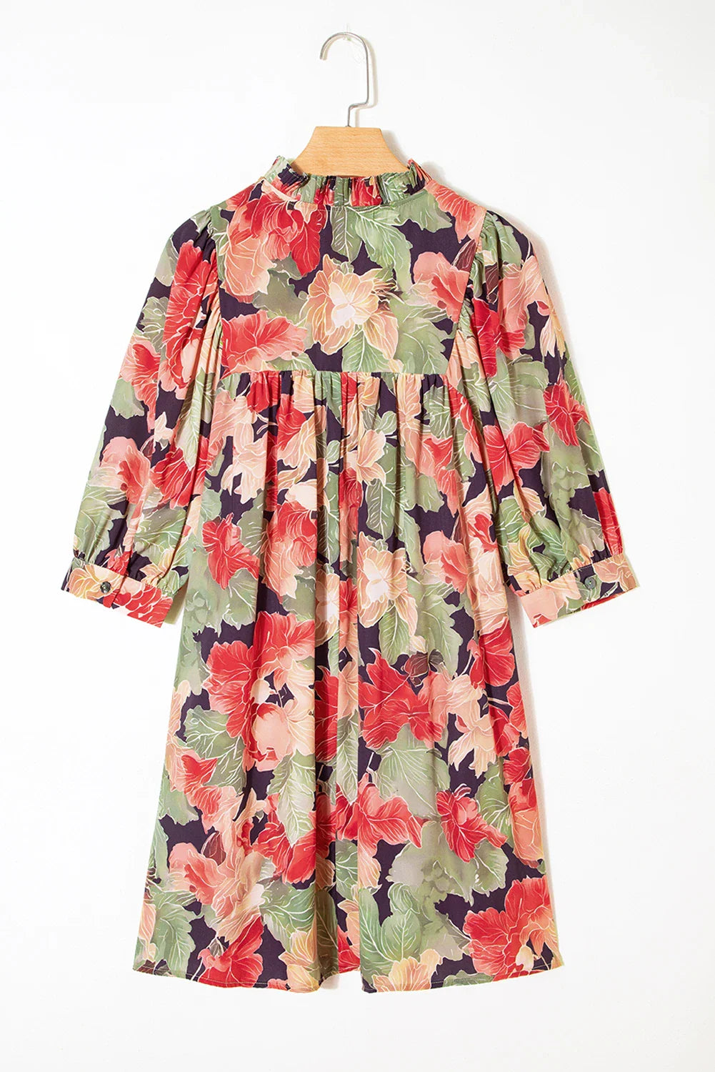 Floral Frill Collar V-Neck Half Sleeve Dress