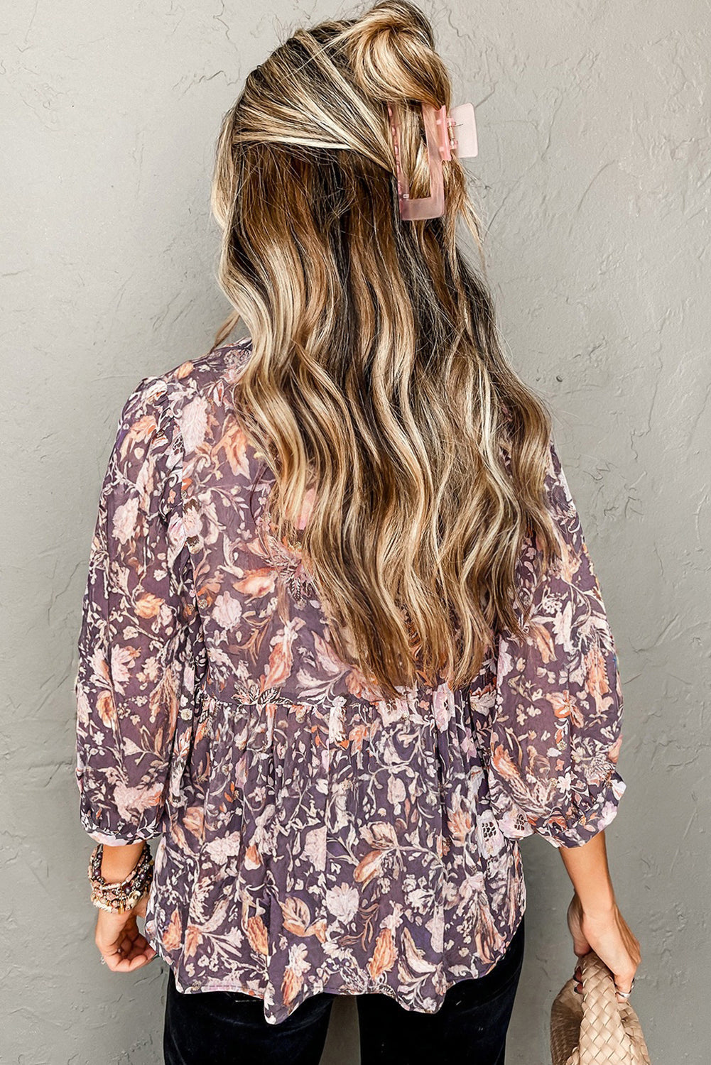 Boho Floral 3/4 Sleeve Babydoll Blouse