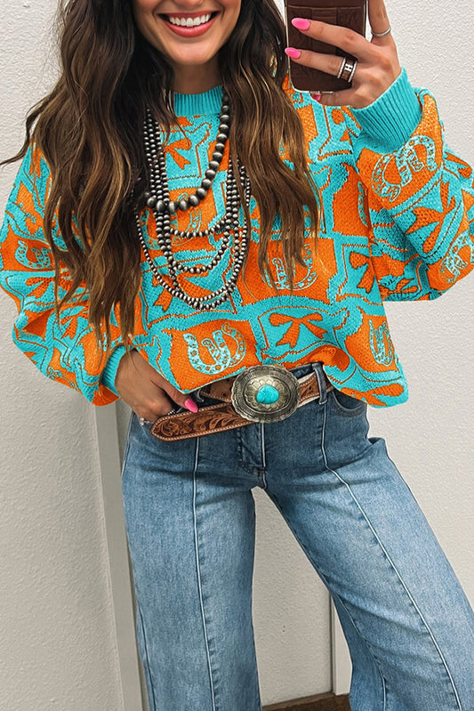 Western Bows & Horseshoes Long Sleeve Sweater