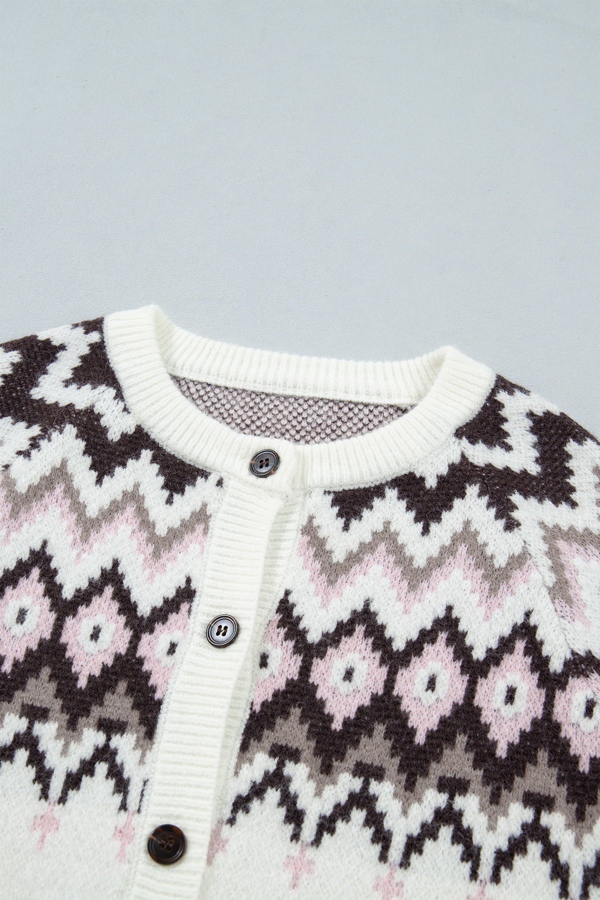 Geometric Fair Isle Brushed Knit Buttoned Cardigan