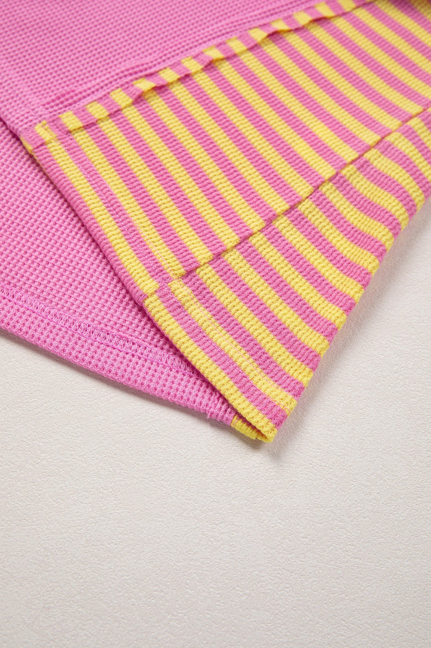 Stripe Patchwork Waffle Knit Loose T-Shirt