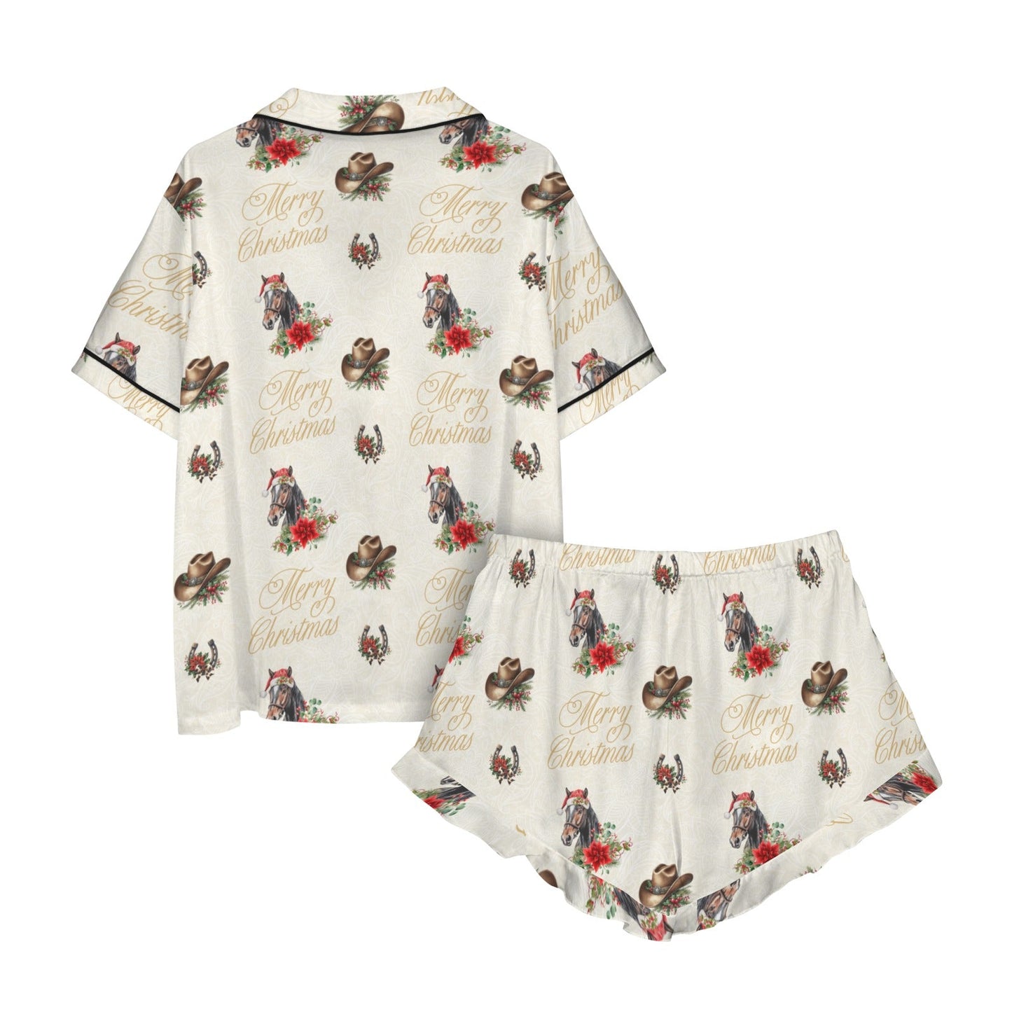 Christmas Horses Cowgirl Western Satin Short Pajama Set
