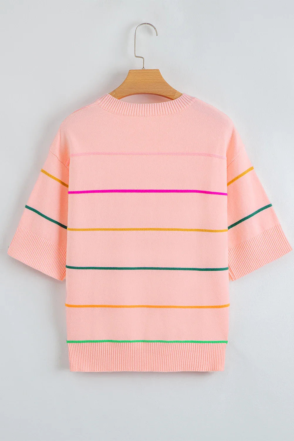 Colorblock Stripe 3/4 Sleeve Drop Shoulder Sweater