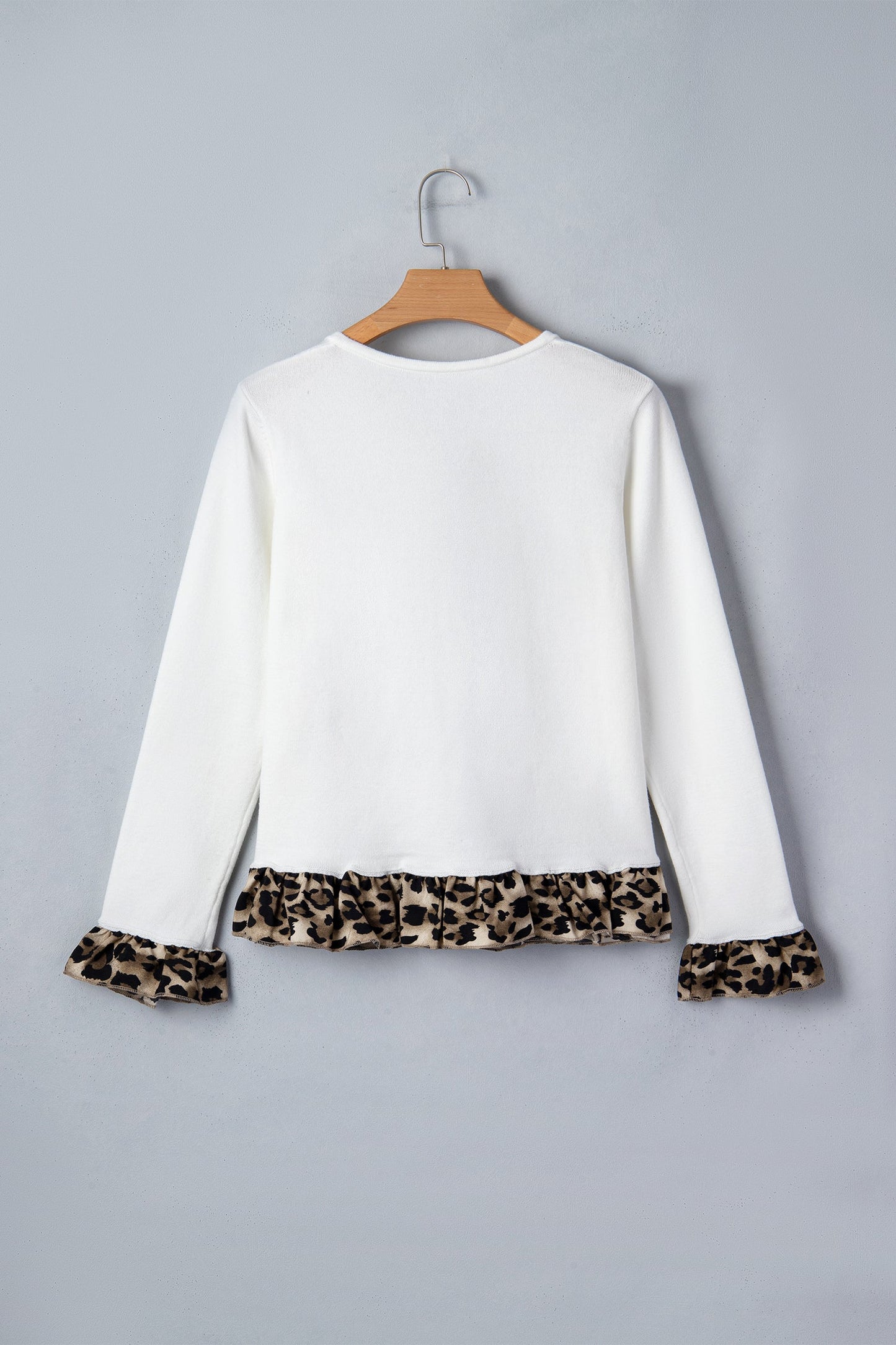 Leopard Ruffle Patchwork Knitted Crop Cardigan
