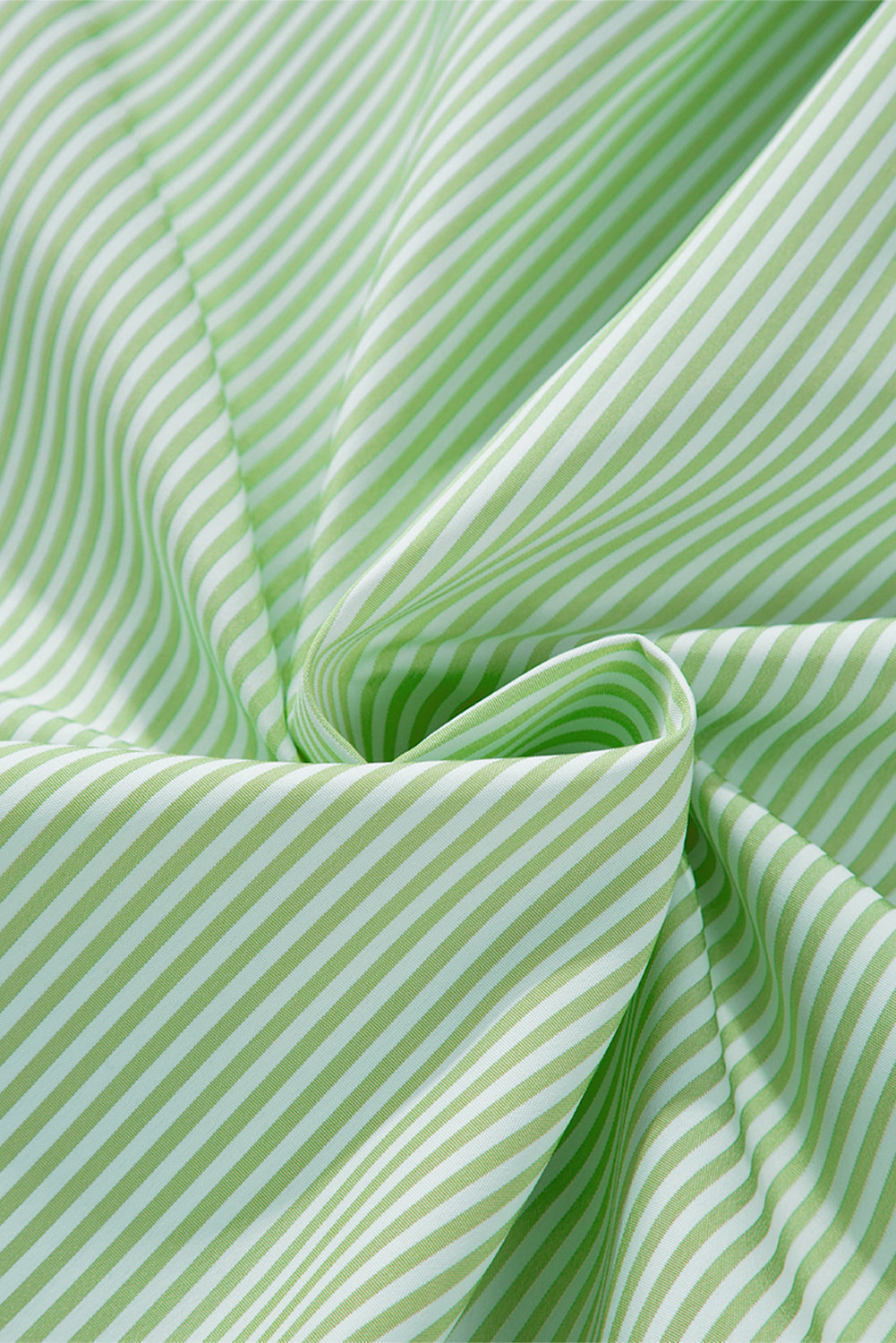 Stripe Shirred Cuff Button-Up Shirt