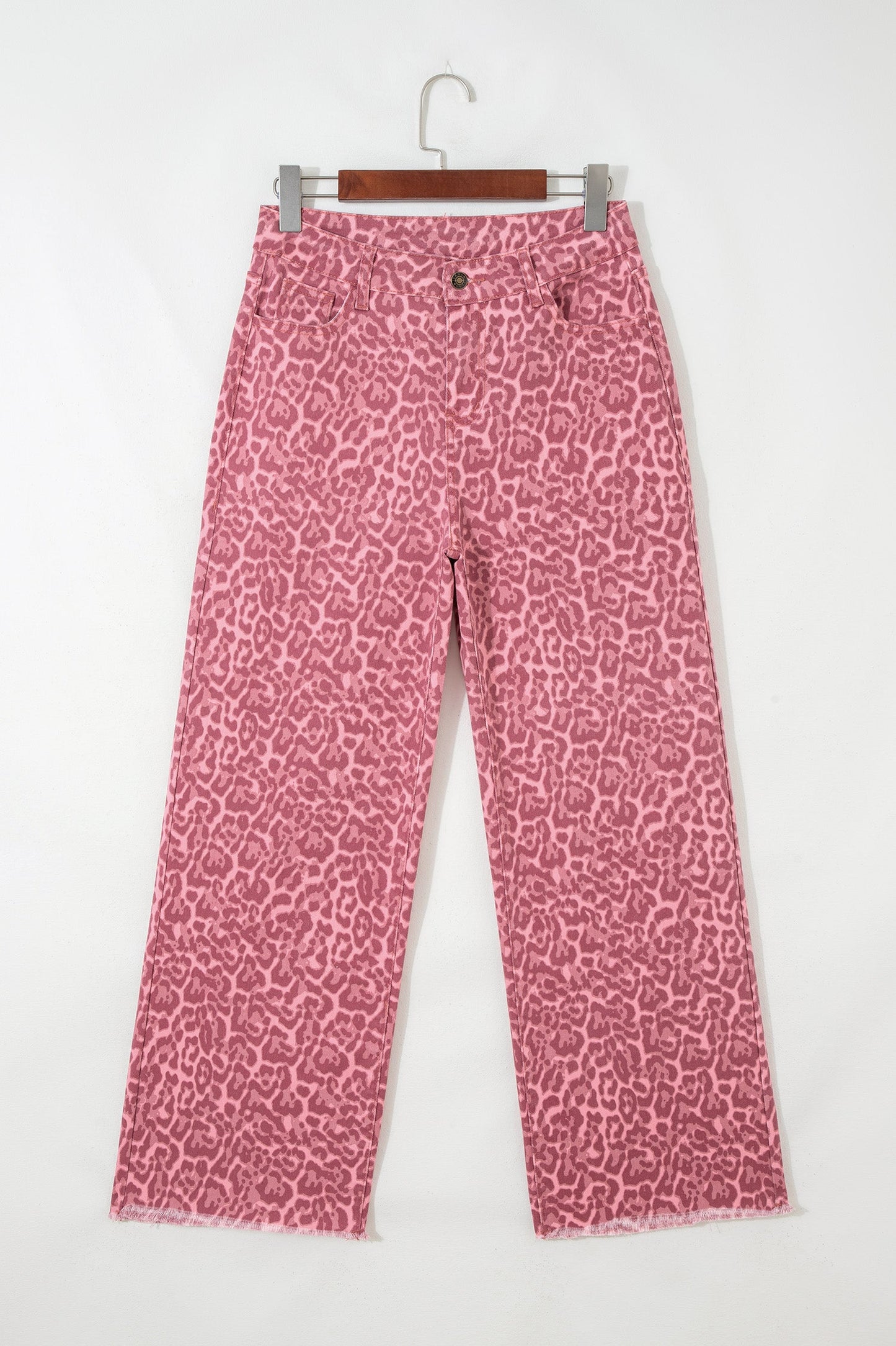Leopard Frayed Edge High Waist Wide Leg Jeans
